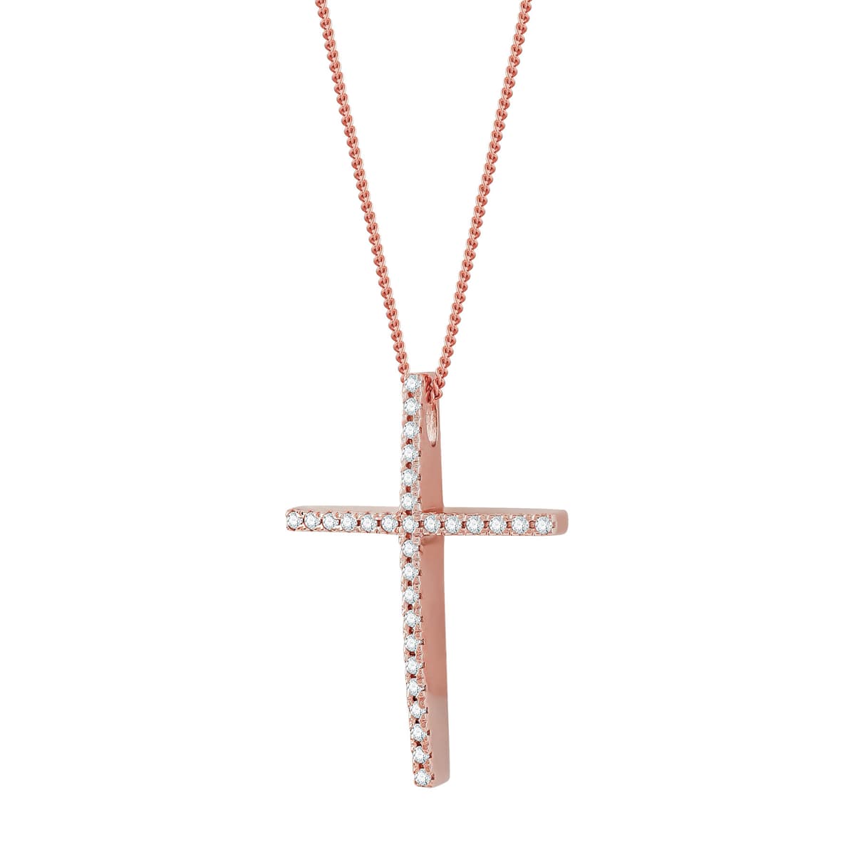 Σταυρός Βάπτισης Γυναικείος Σε Ροζ Χρυσό 18 Καρατίων Με Διαμάντια Brilliant ST3175