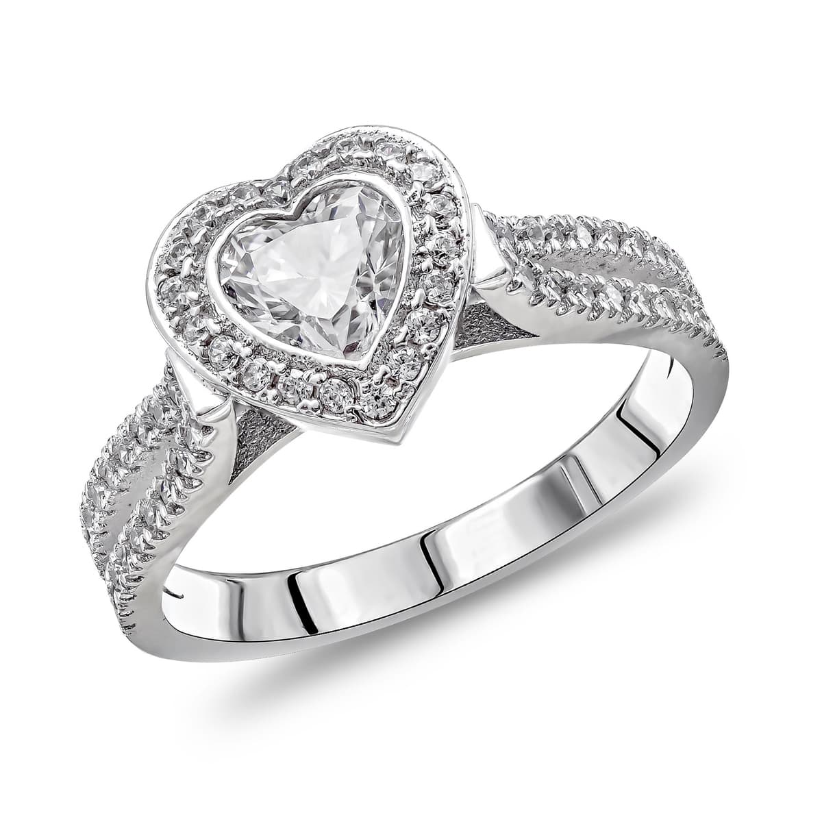 Δαχτυλίδι Μονόπετρο Καρδιά με Λευκές Πέτρες απο Λευκό Χρυσό 14 Καρατίων DX2124