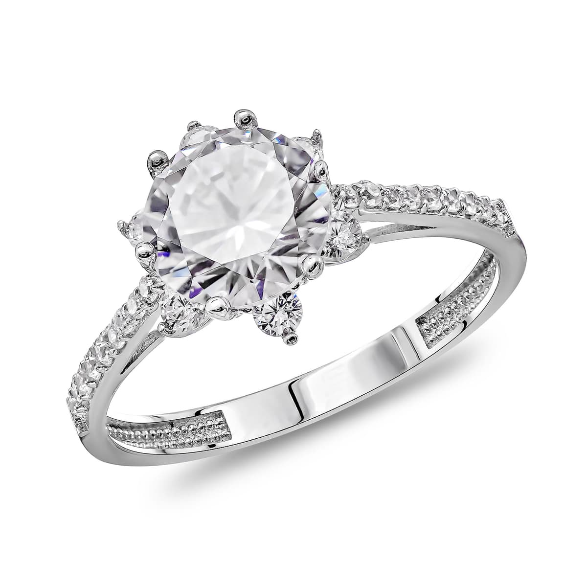 Δαχτυλίδι Μονόπετρο με Λευκές Πέτρες απο Λευκό Χρυσό 14 Καρατίων DX2127