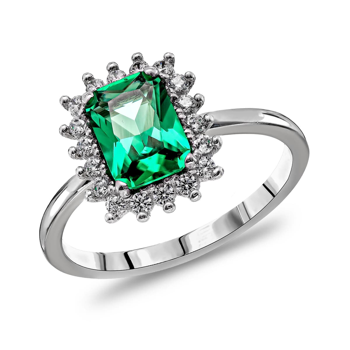 Δαχτυλίδι Μονόπετρο με Πράσινες Πέτρες απο Λευκό Χρυσό 14 Καρατίων DX2140