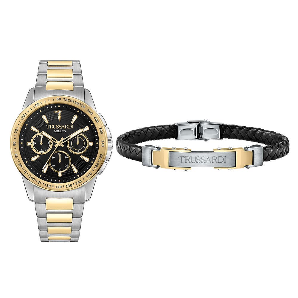 TRUSSARDI Τ-Hawk Chronograph Two Tone Stainless Steel Bracelet Gift Set R2453153003
