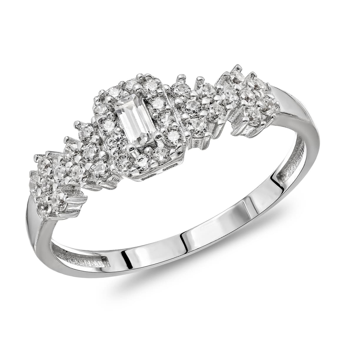 Δαχτυλίδι με Λευκές Πέτρες από Λευκό Χρυσό 14 Καρατίων DX2212