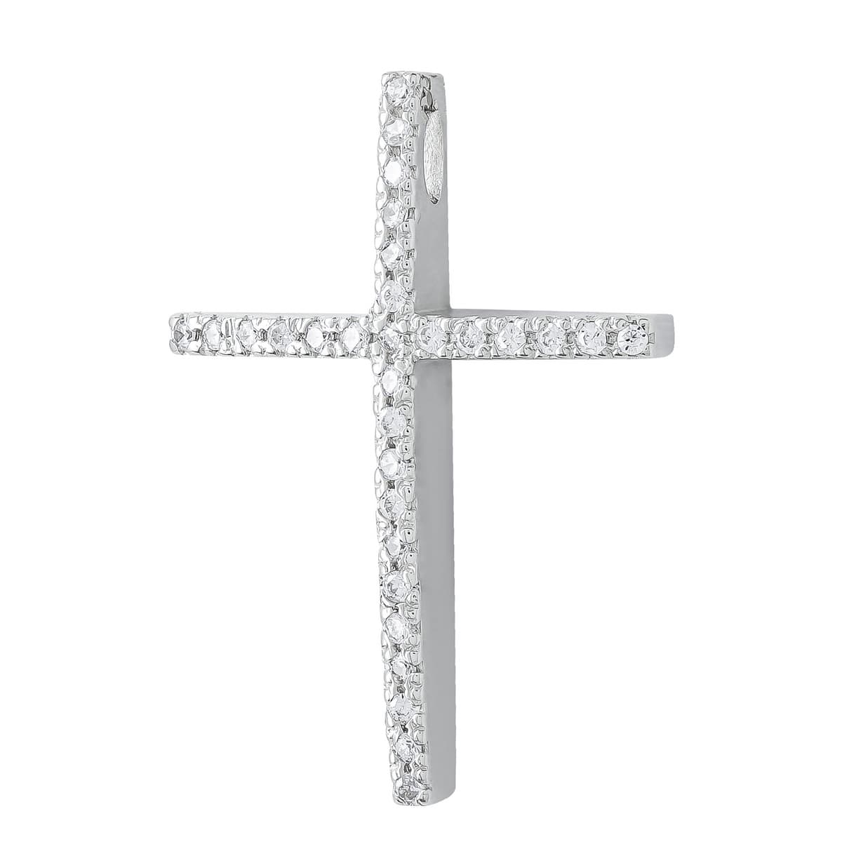 Σταυρός Βάπτισης Γυναικείος Σε Λευκό Χρυσό 14 Καρατίων με Πέτρες ST3686
