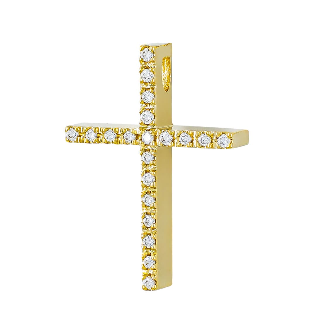 Σταυρός Βάπτισης Γυναικείος Σε Kίτρινο Χρυσό 14 Καρατίων με Πέτρες ST3680