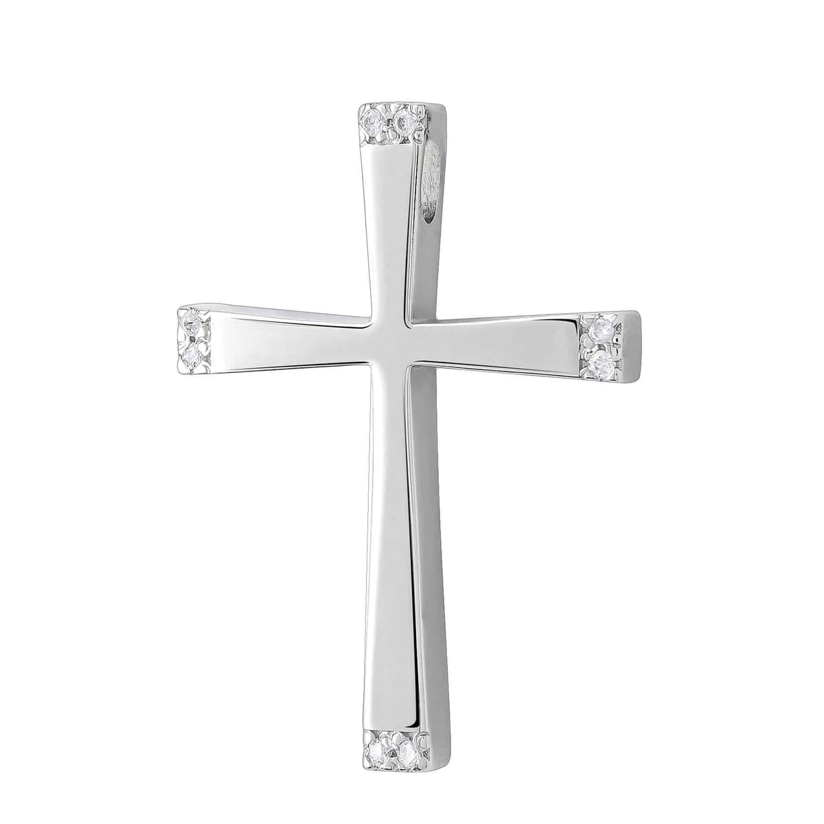 Σταυρός Βάπτισης Γυναικείος Σε Λευκό Χρυσό 14 Καρατίων με Πέτρες ST3685