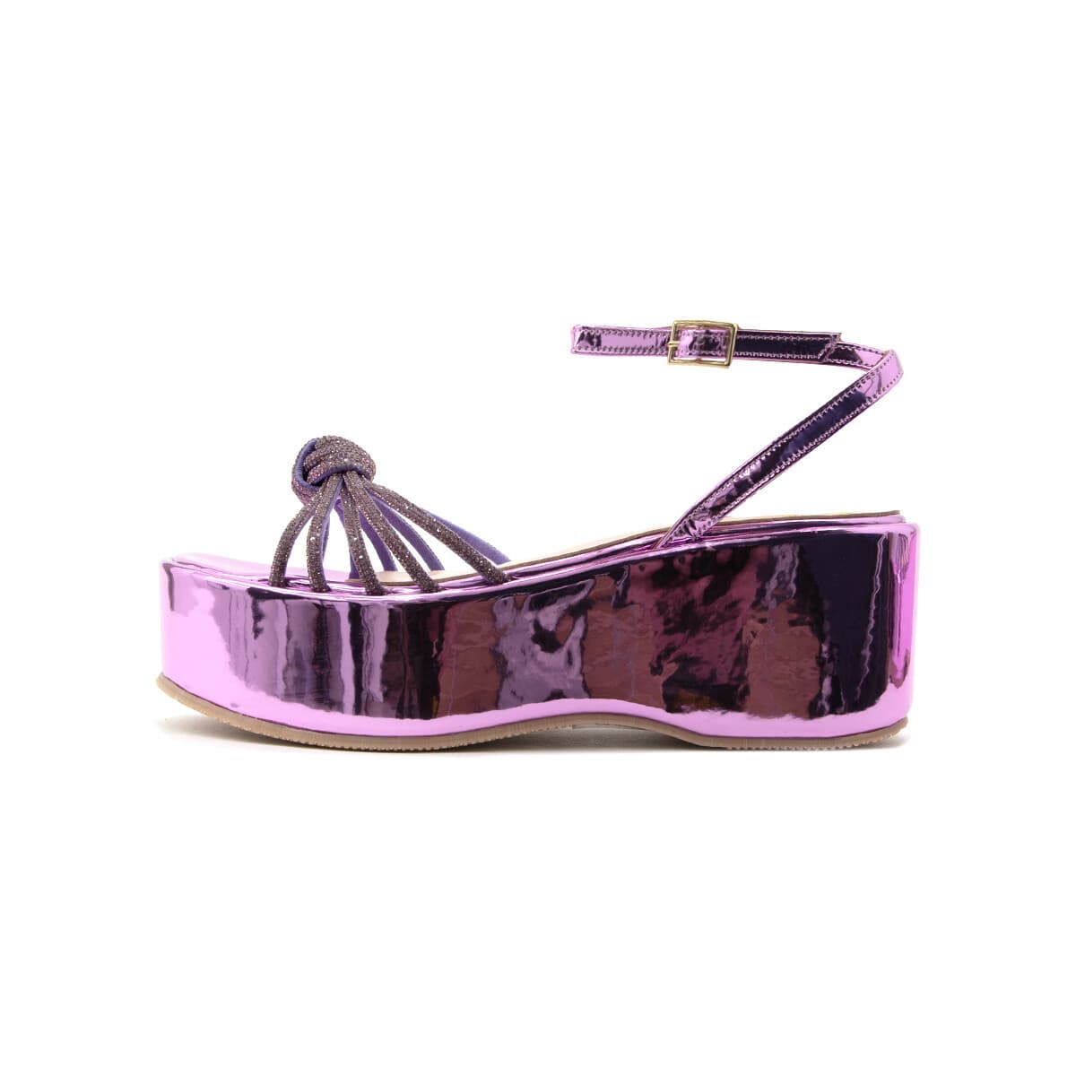 Σανδάλια με πλατφόρμα Bacali Collection METALLIC LEATHER FLATFORM SANDALS WOMEN
