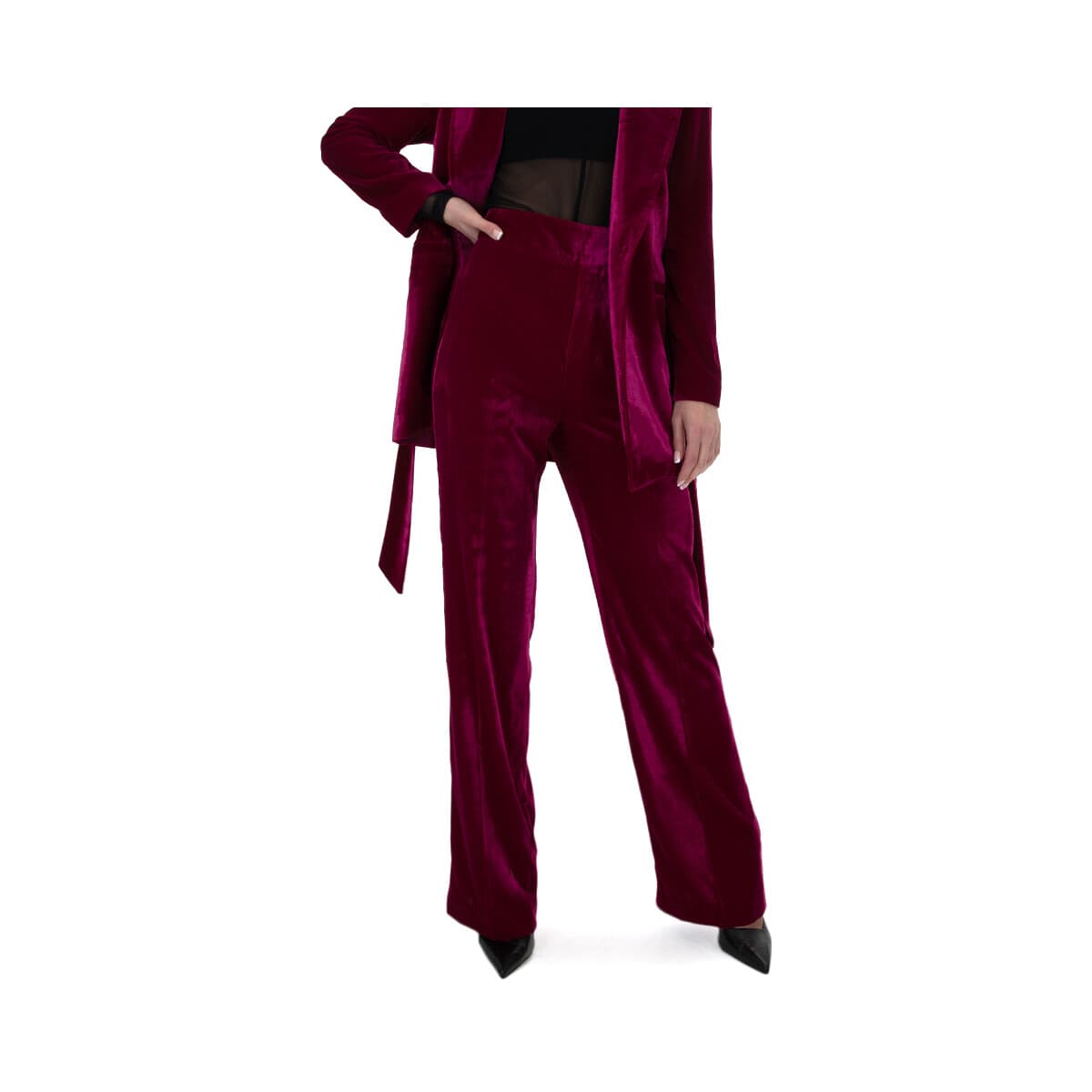 Παντελόνια My T Wearables VELVET HIGH WAIST STRAIGHT FIT PANTS WOMEN
