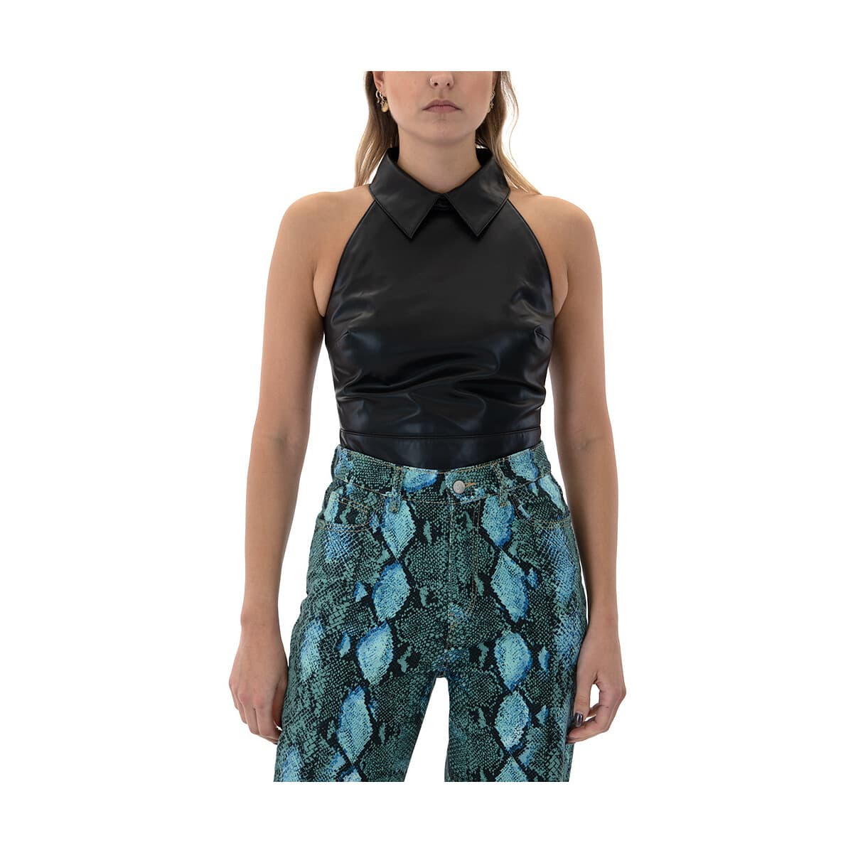 Μπλουζάκια με μακριά μανίκια Studio 83 LEATHER SLEEVELESS ZIPPER TOP WOMEN