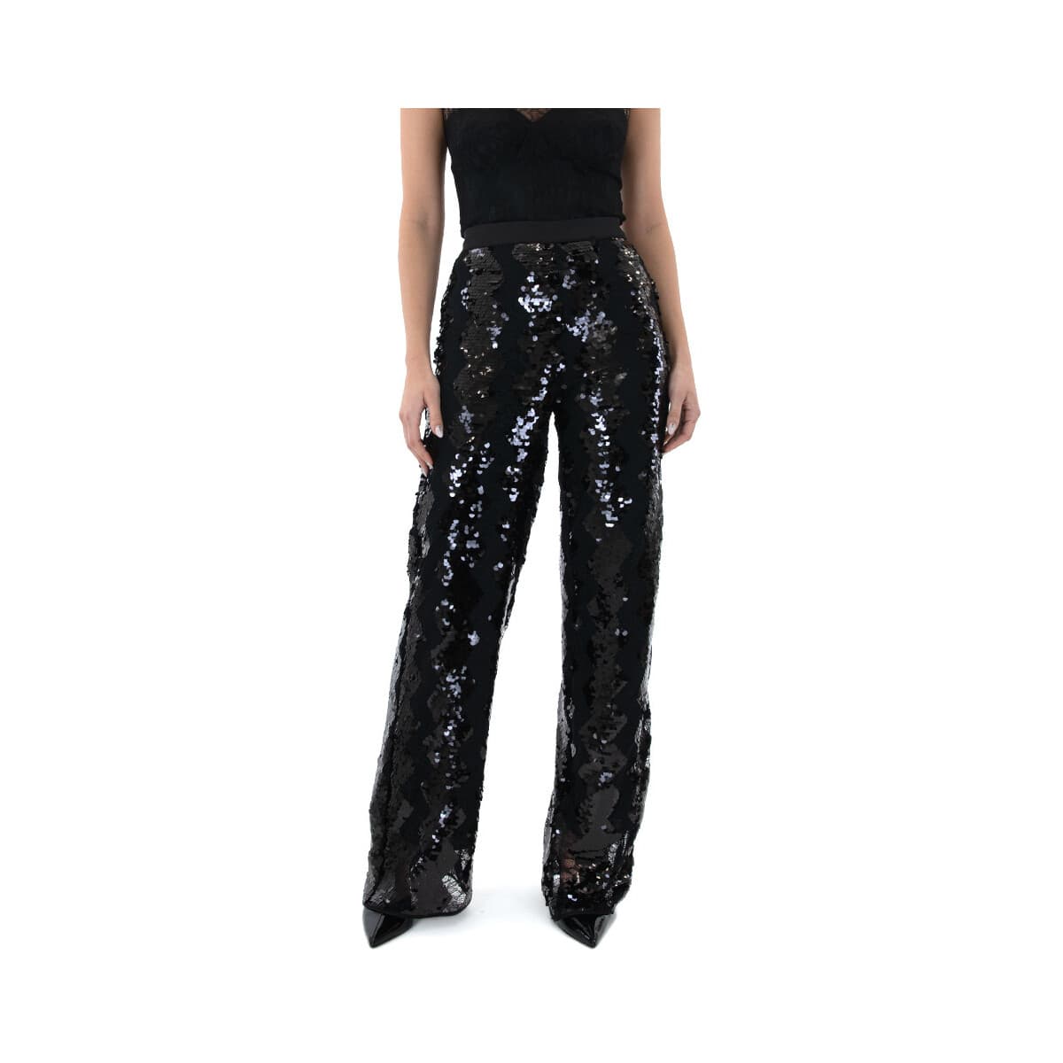 Παντελόνια Twenty-29 SEQUINED HIGH WAIST STRAIGHT FIT PANTS WOMEN