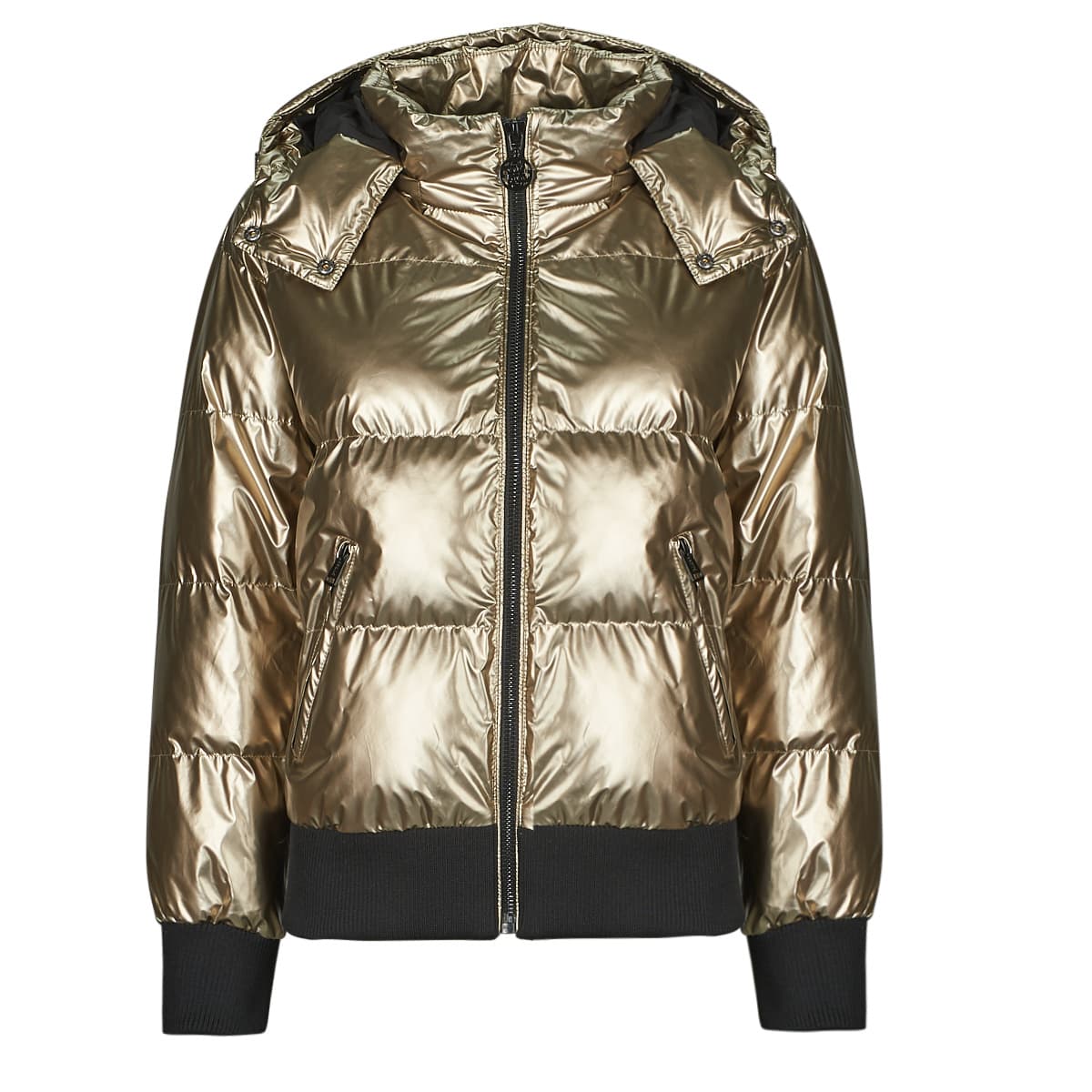 Χοντρό μπουφάν Guess BICE METALLIC HOODIE PUFFER