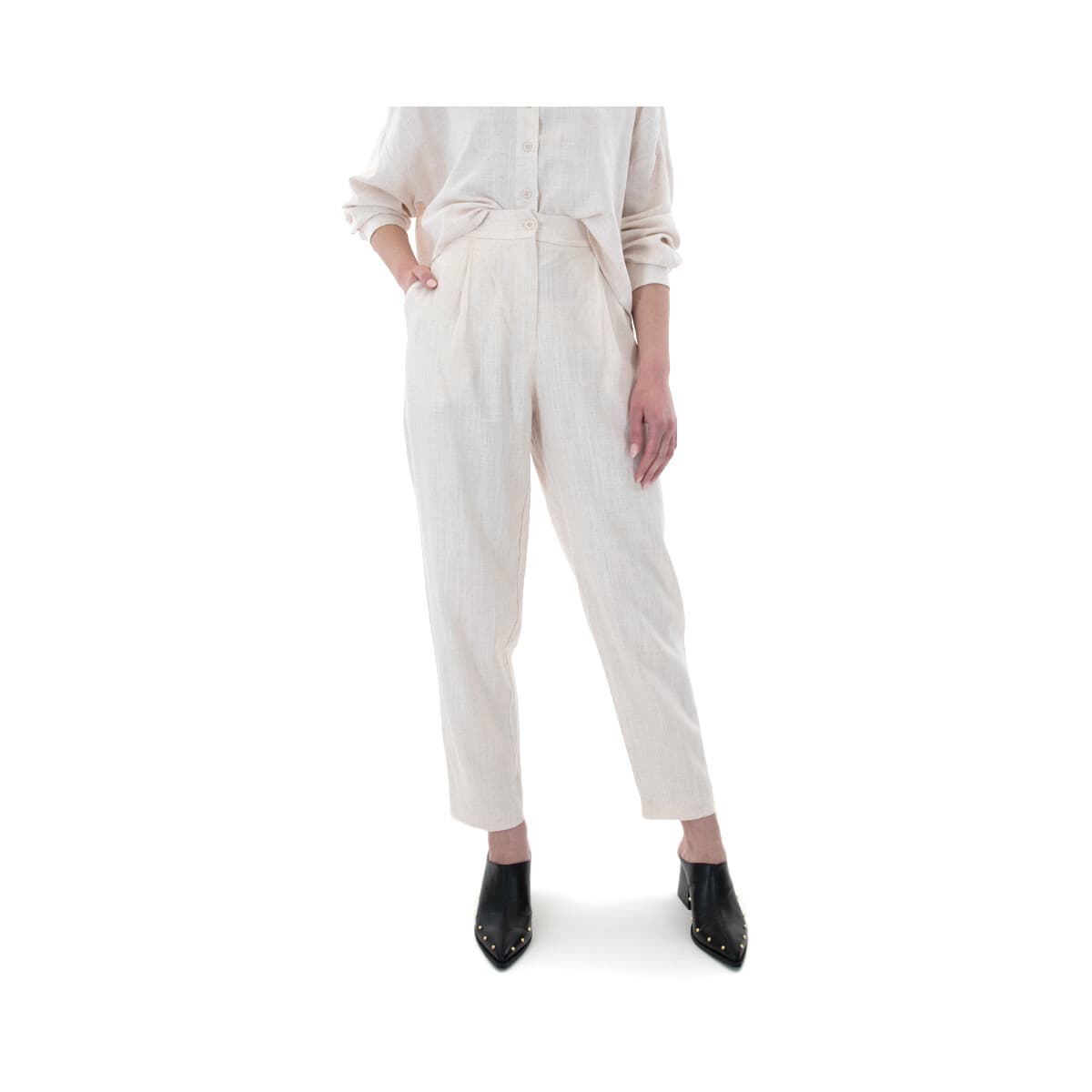 Linen Elastic High Waist Slouchy Fit Pants Women Moutaki