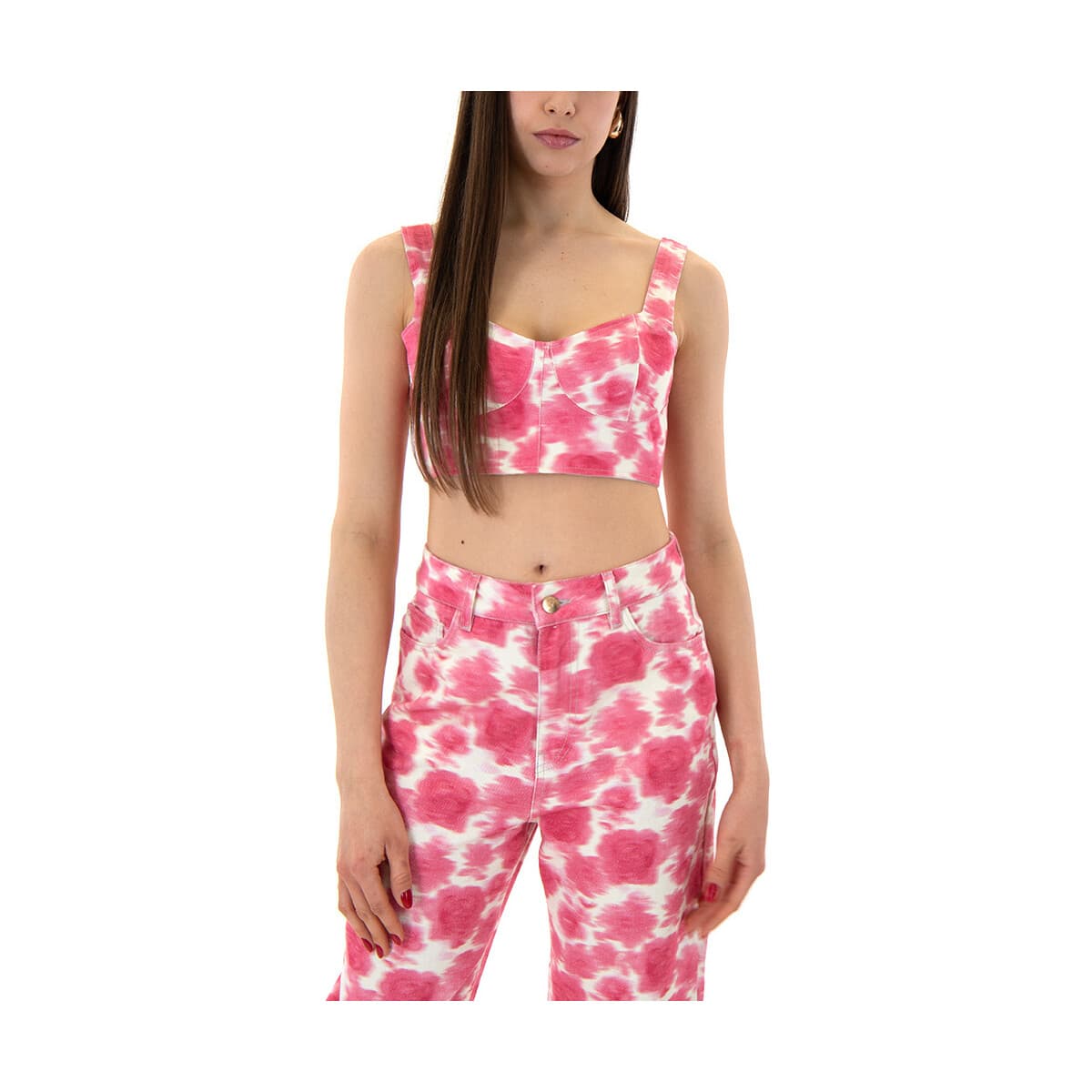 Αμάνικα/T-shirts χωρίς μανίκια Studio 83 FLOWER DENIM CROP TOP WOMEN