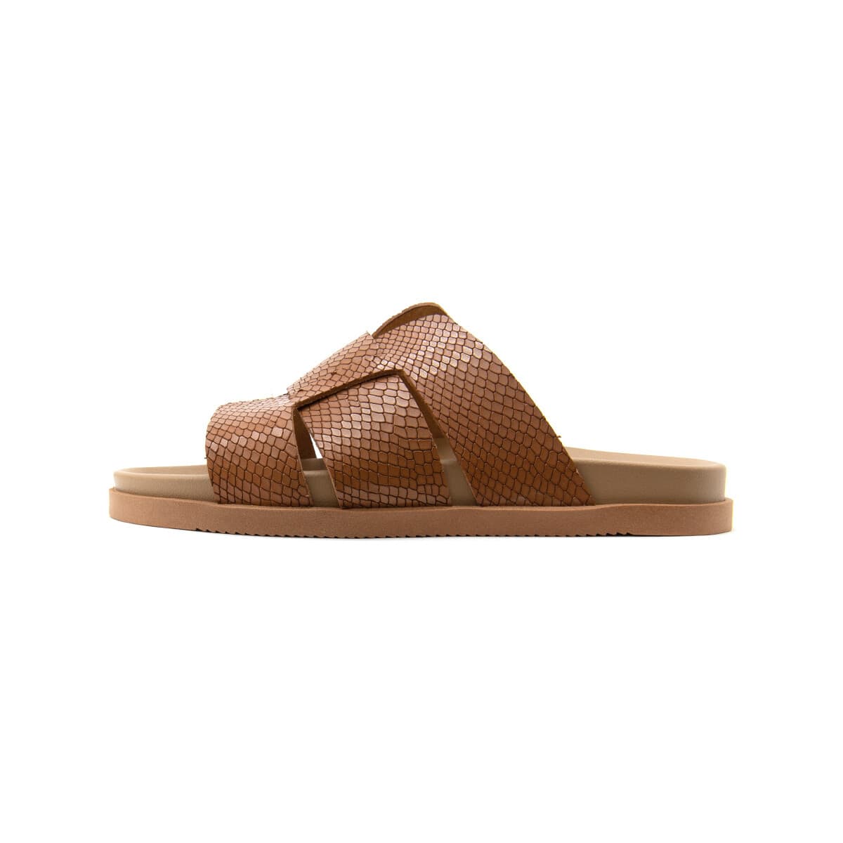 Σανδάλια χωρίς τακούνι Bacali Collection SNAKE SKIN LEATHER FLAT SANDALS WOMEN