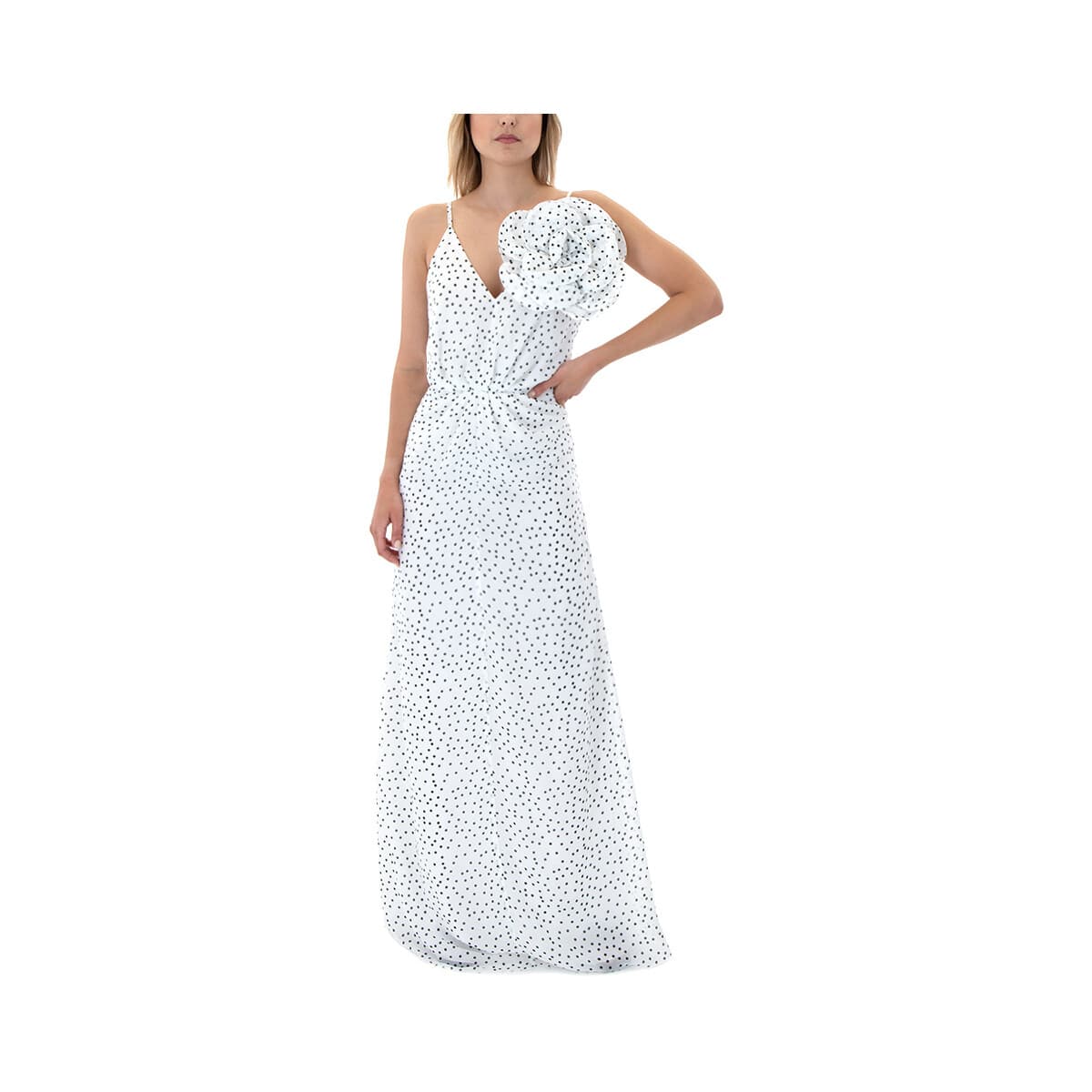 Φορέματα C.manolo POLKA DOT FLOWER PIN SLEEVELESS LONG DRESS WOMEN