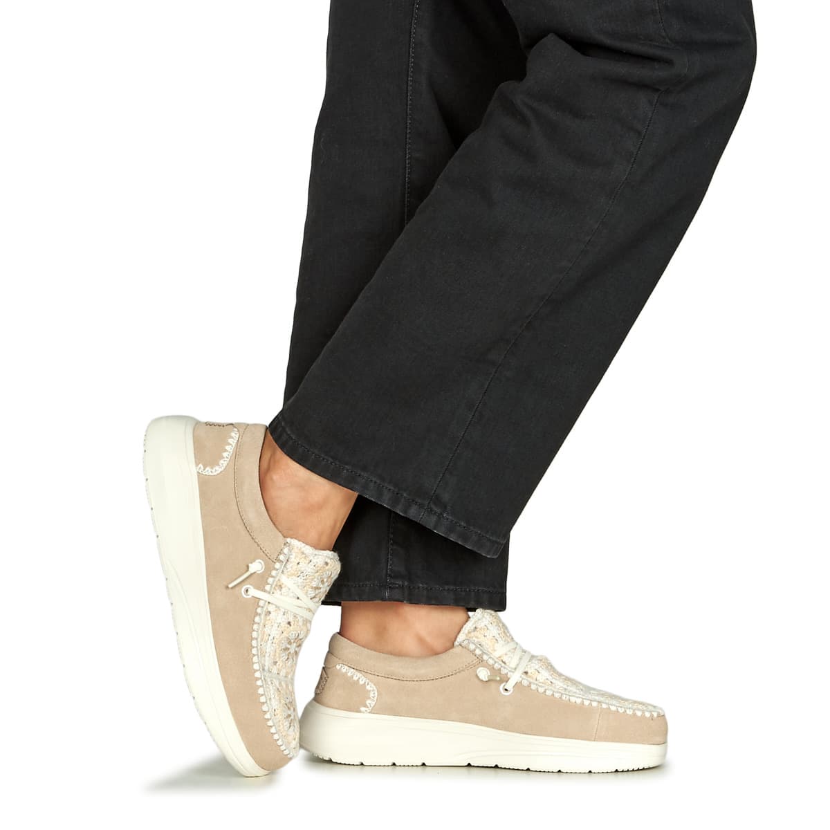 E70910 Wendy Suede Crochet Moccasins Women Heydude