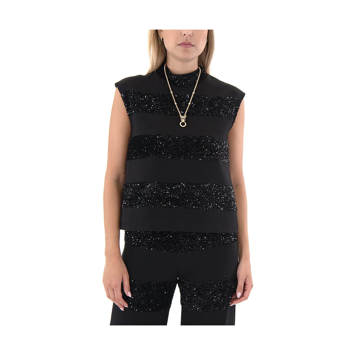 Μπλουζάκια με μακριά μανίκια Access Fashion SEQUINED SLEEVELESS COMFORT FIT BLOUSE WOMEN