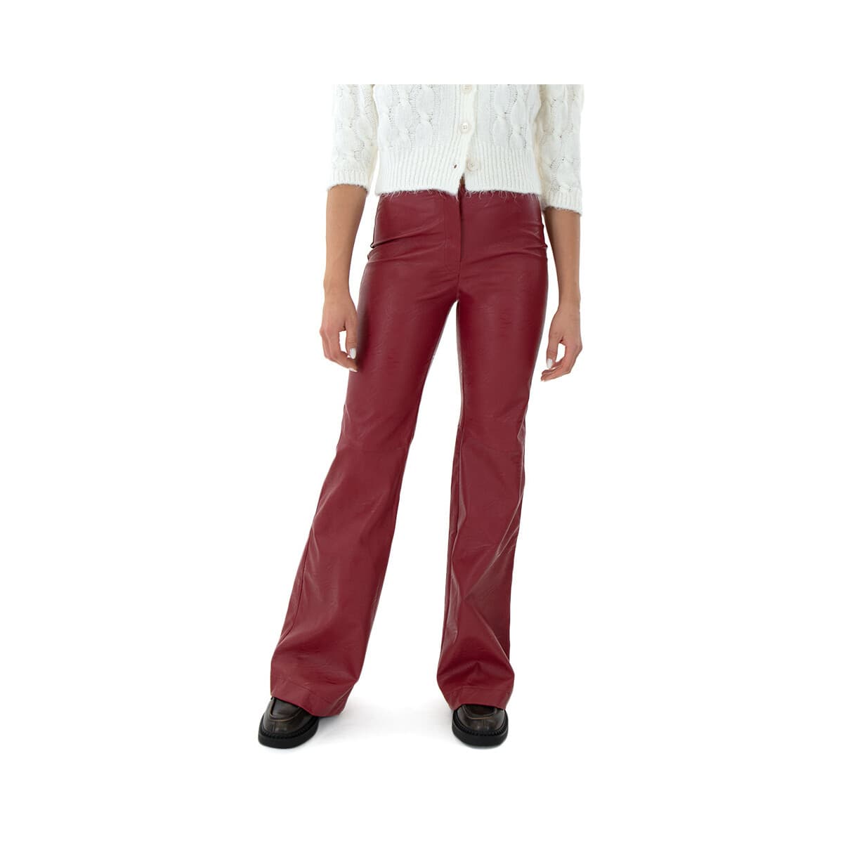 Παντελόνια My T Wearables FAUX LEATHER HIGH WAIST BOOTCUT FIT PANTS WOMEN