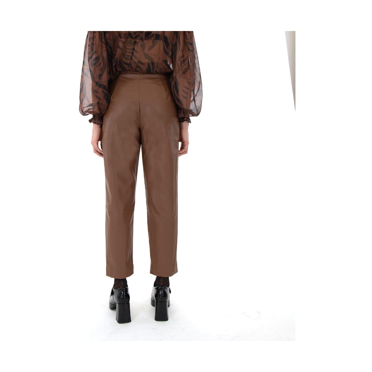 Παντελόνια My T Wearables FAUX LEATHER HIGH WAIST SLOUCHY FIT PANTS WOMEN