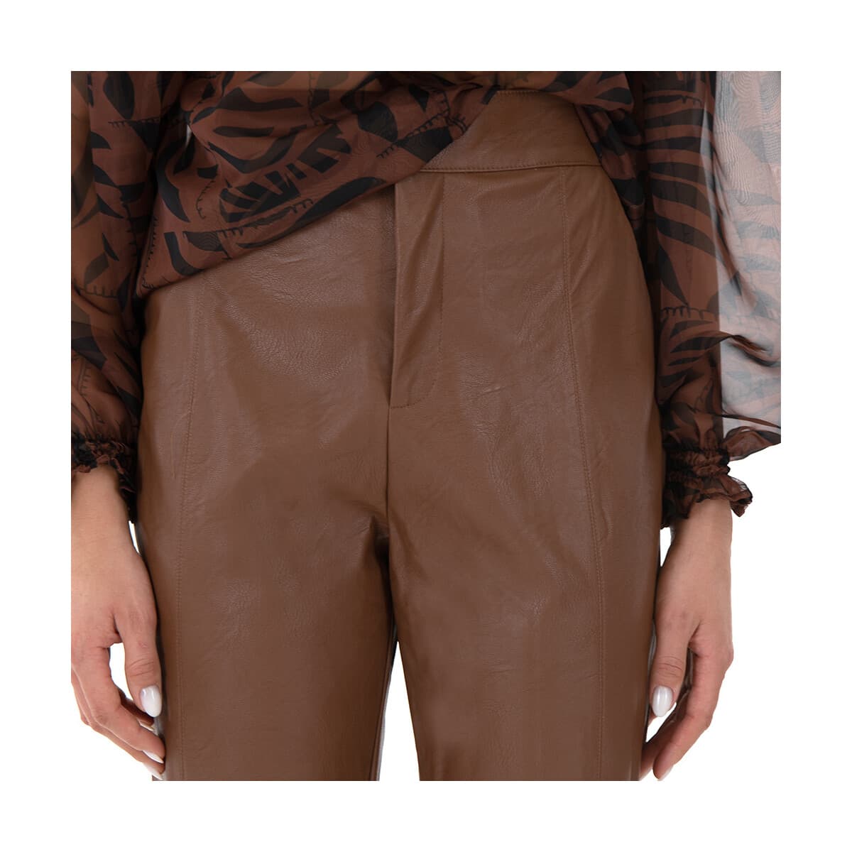 Παντελόνια My T Wearables FAUX LEATHER HIGH WAIST SLOUCHY FIT PANTS WOMEN