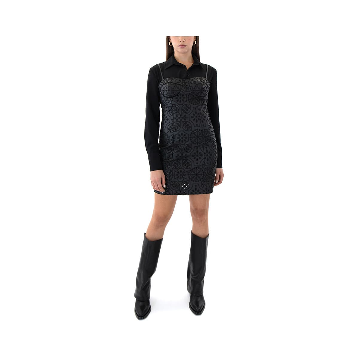 Φορέματα Twenty-29 FAUX LEATHER EMBROIDERED MINI DRESS WOMEN