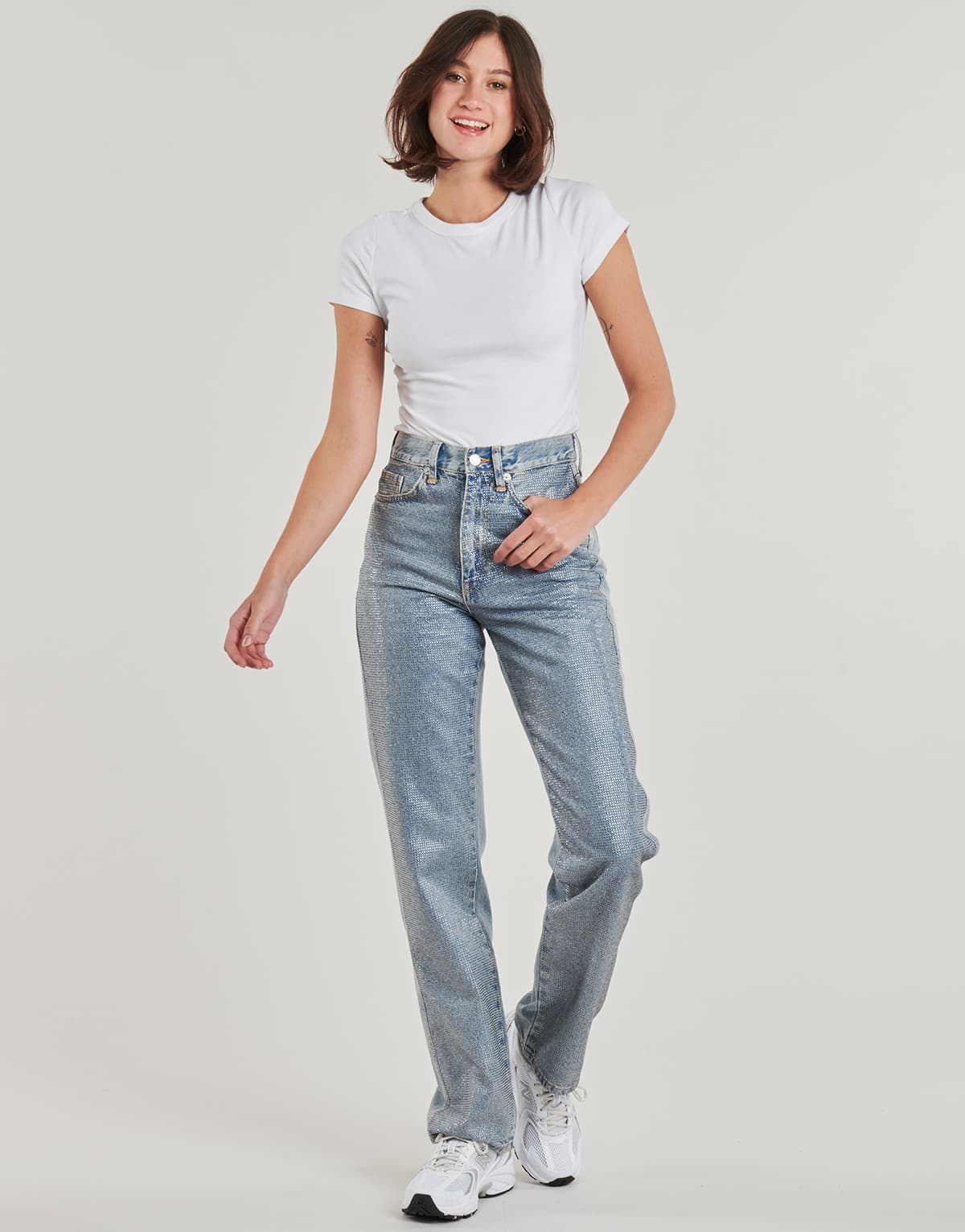 Onlhollywood Riley Rhinestones High Waist Straight Jeans Women Only