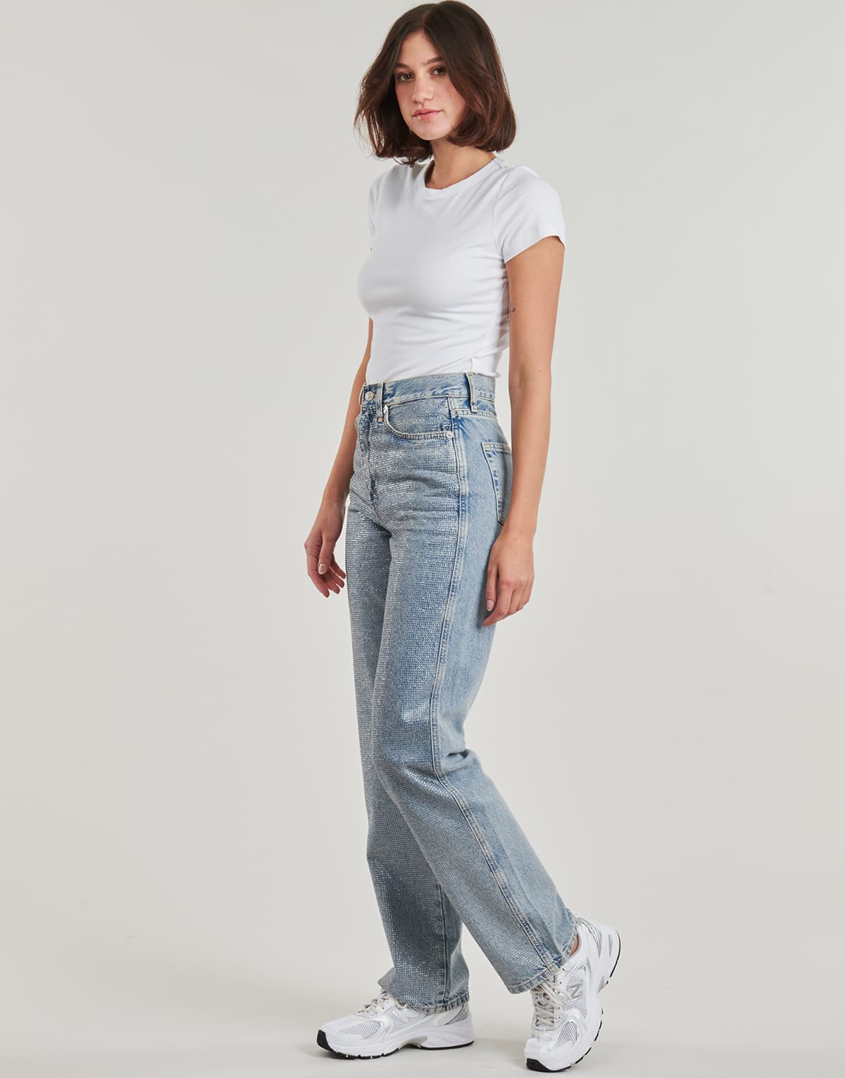 Onlhollywood Riley Rhinestones High Waist Straight Jeans Women Only