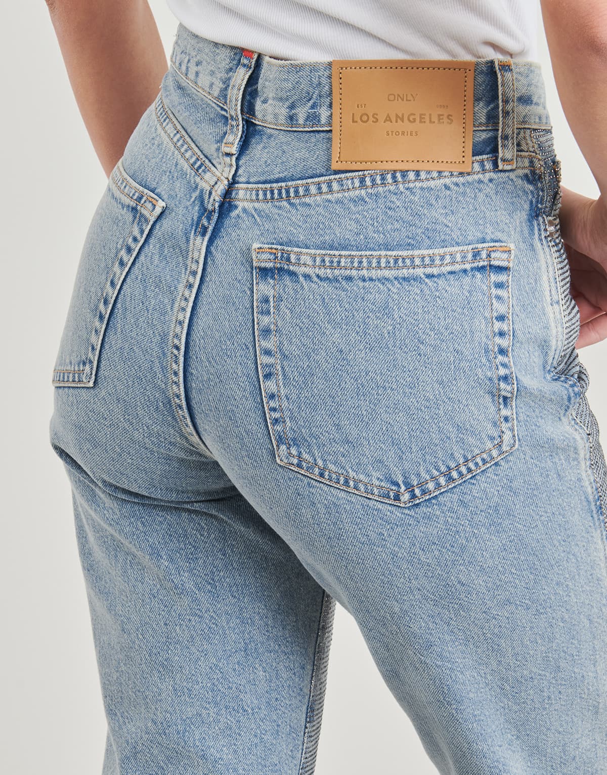 Onlhollywood Riley Rhinestones High Waist Straight Jeans Women Only