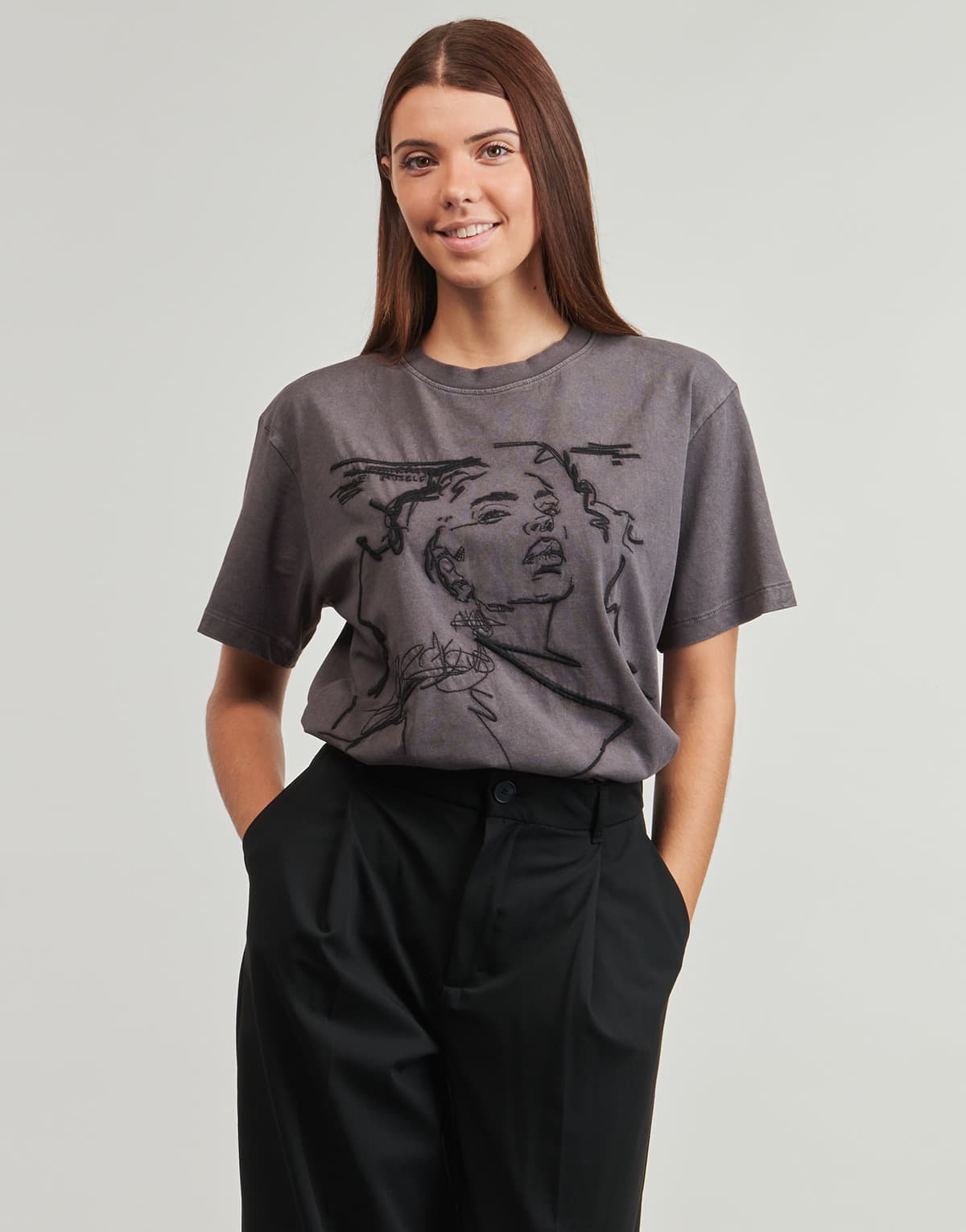 Women's T-Shirts Desigual Gray