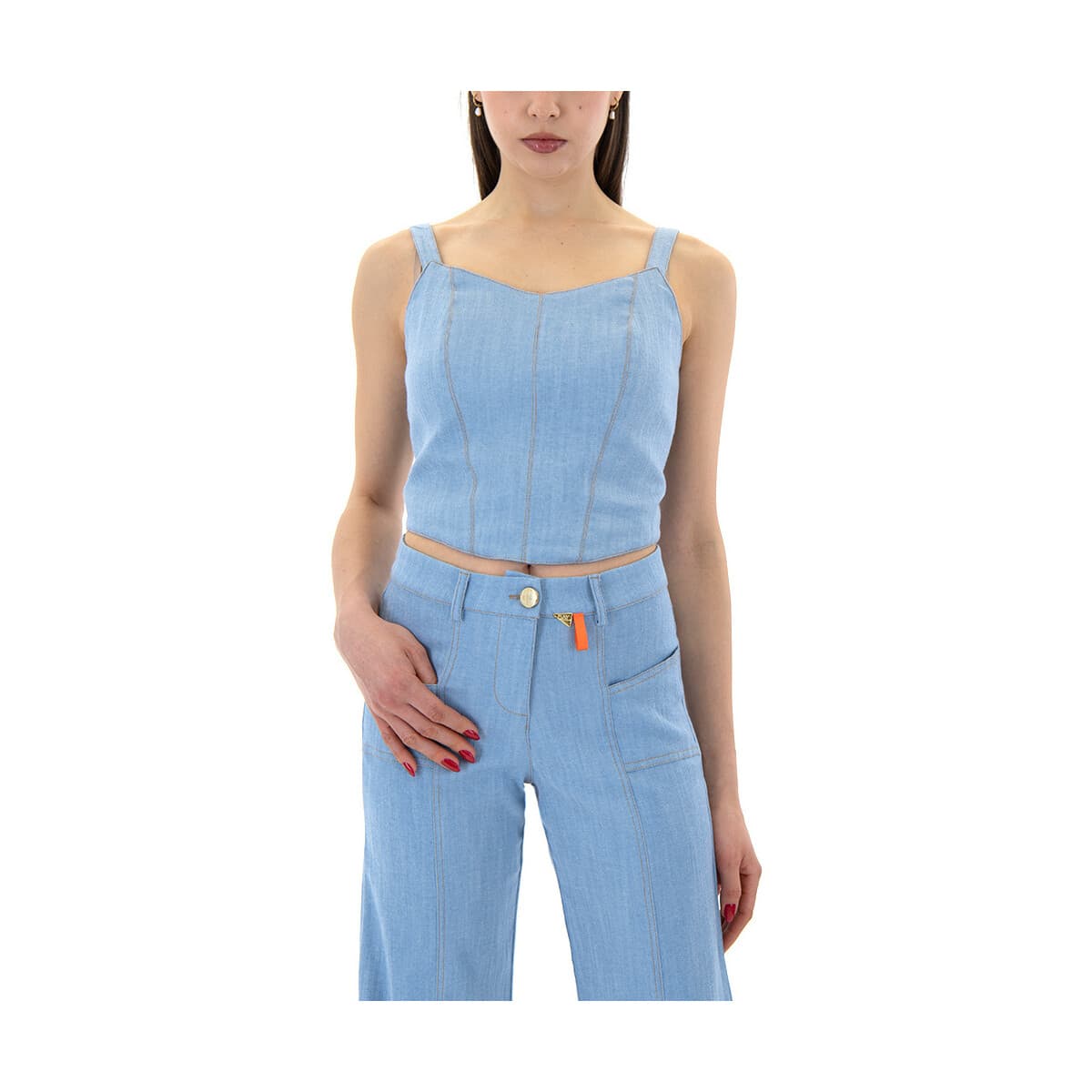 Μπλουζάκια με μακριά μανίκια C.manolo DENIM SLEEVELESS BUSTIER WOMEN
