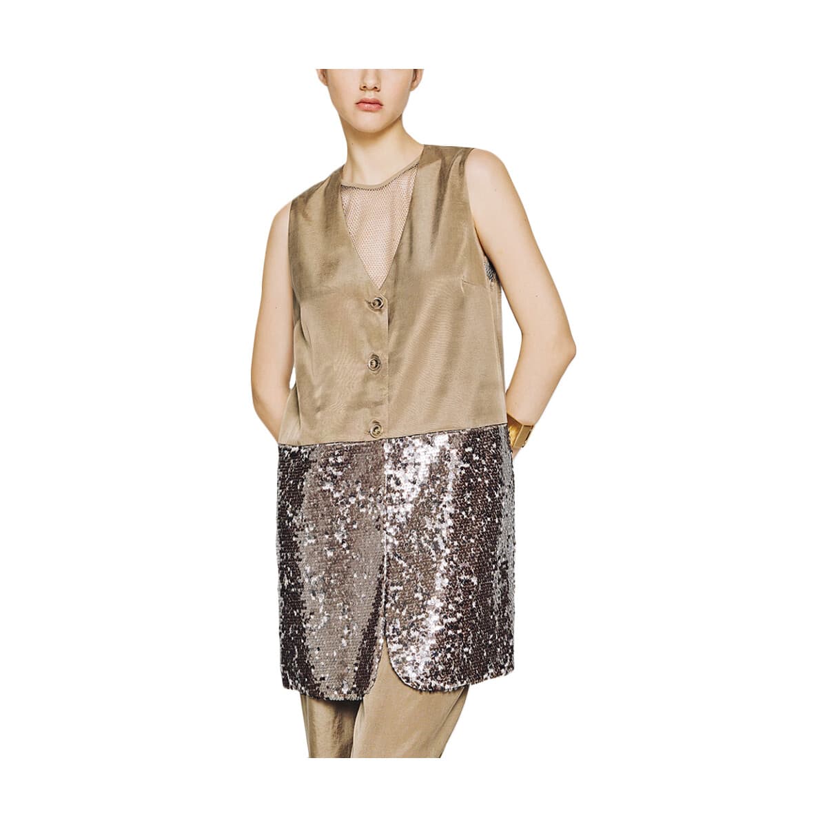 Αμάνικα/T-shirts χωρίς μανίκια Access Fashion SEQUINED V NECK REGULAR FIT LONG VEST WOMEN