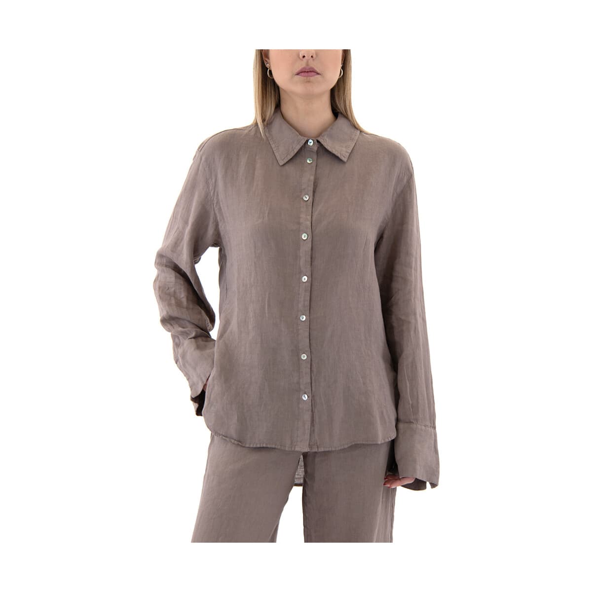 Linen Longsleeve Comfort Fit Shirt Women Black & Black