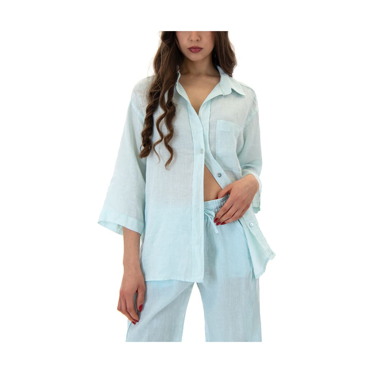 Linen 3/4 Sleeve Comfort Fit Shirt Women Black & Black