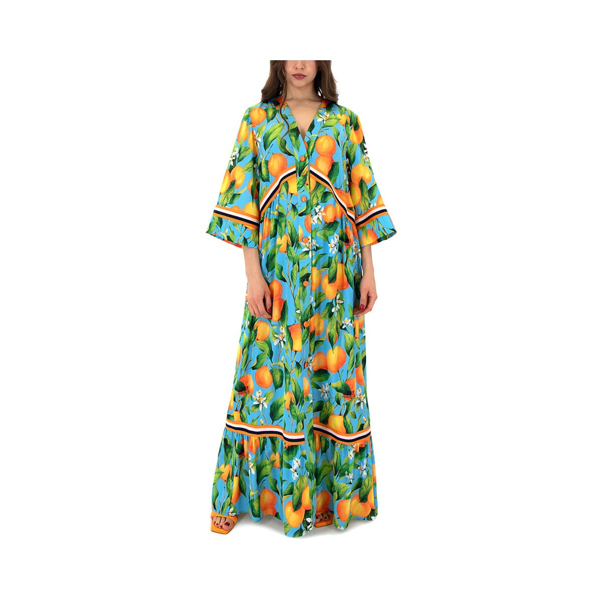 Φορέματα C.manolo PRINTED WIDE SHORTSLEEVE V NECK LONG SHIRT DRESS WOMEN