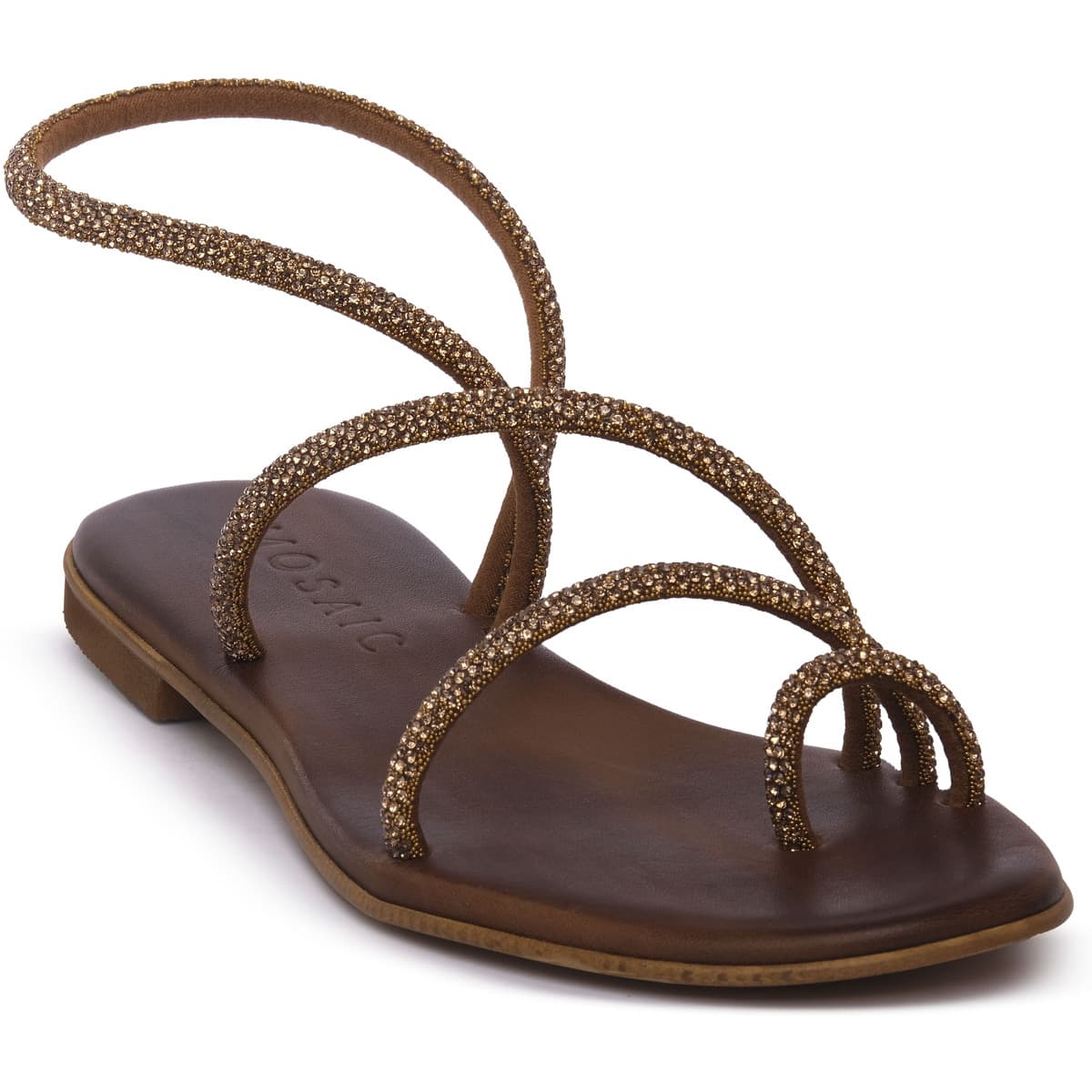 Σανδάλια χωρίς τακούνι Mosaic GOLD COFFE ELISA