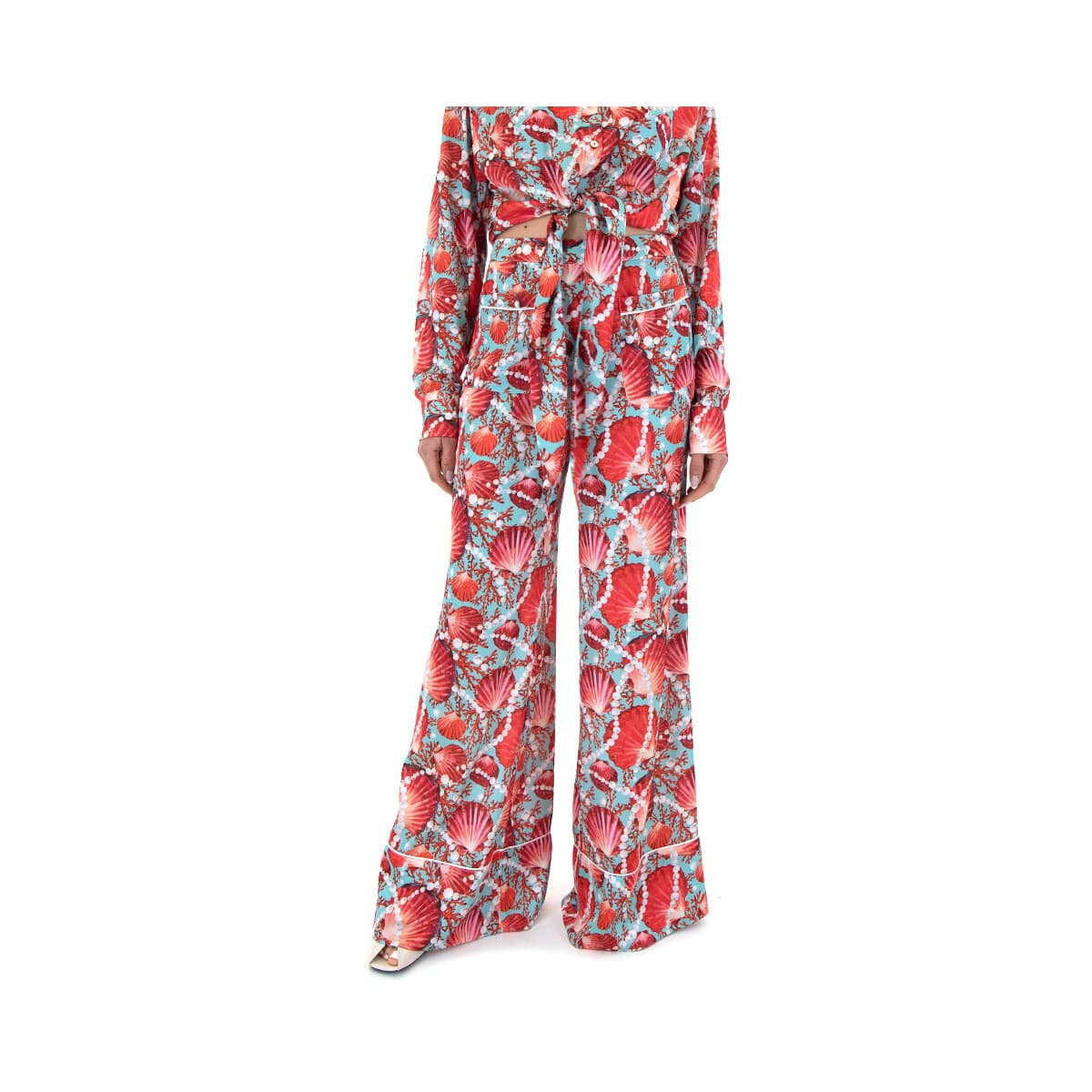 Παντελόνια C.manolo PRINTED ELASTIC HIGH WAIST WIDE LEG PANTS WOMEN