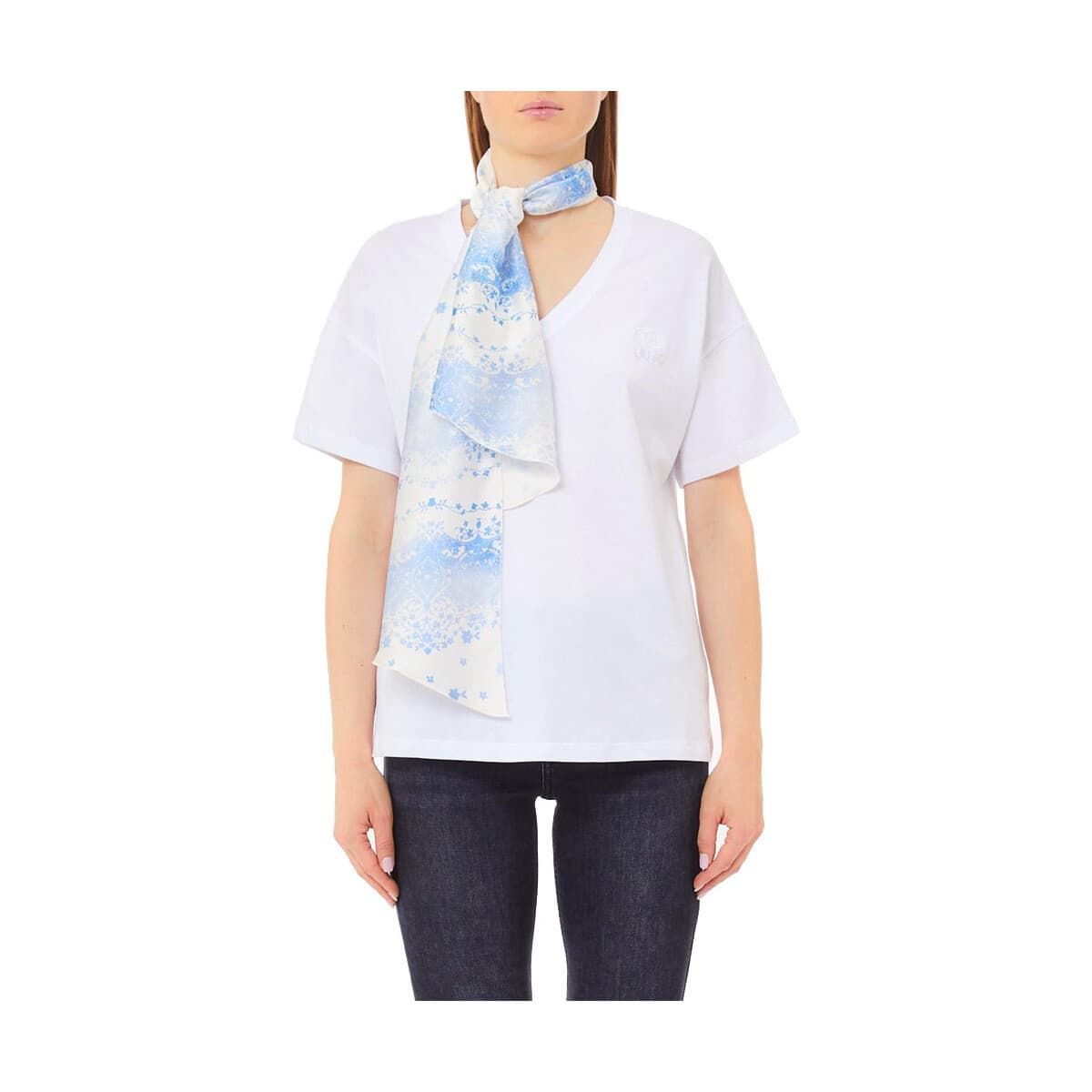 Satin Printed Foulard V Neck T-Shirt Women Liu-Jo