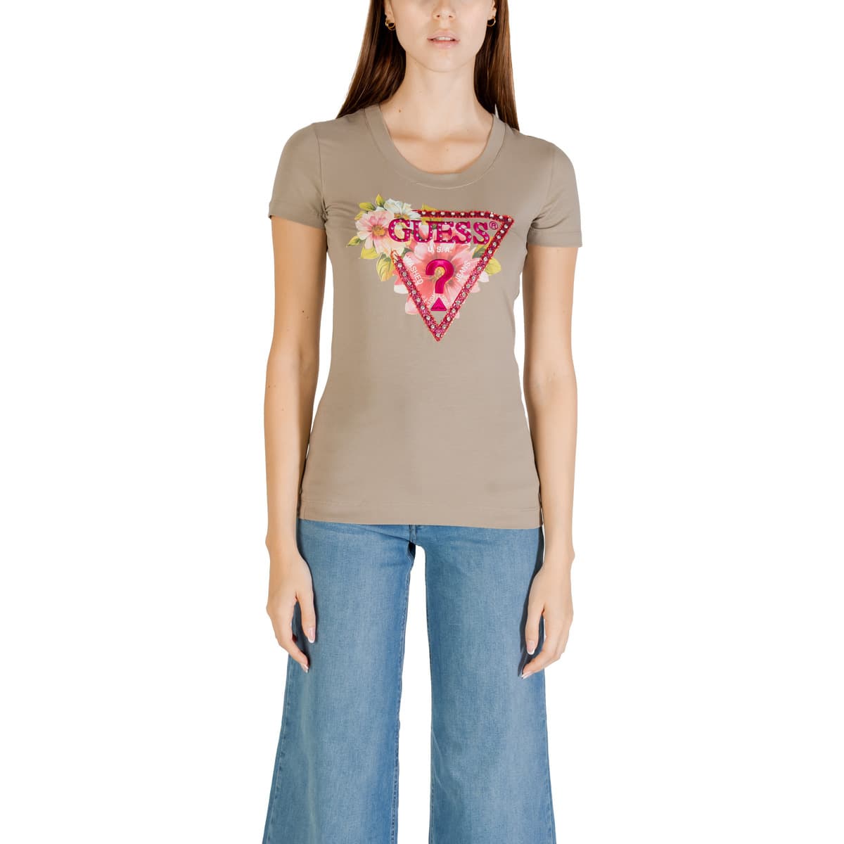 T-shirt με κοντά μανίκια Guess SS CN TRIANGLE BEADS W5GI10 J1314