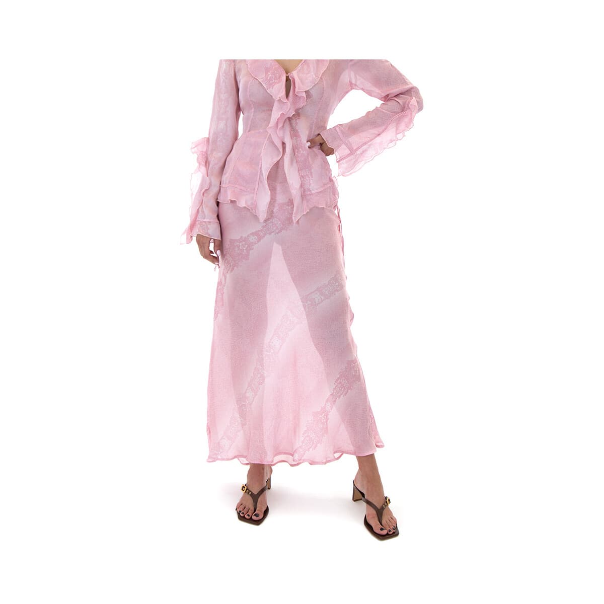 Μακρυές φούστες My T Wearables PRINTED SIDE TIE SEE HROUGH MAXI SKIRT WOMEN