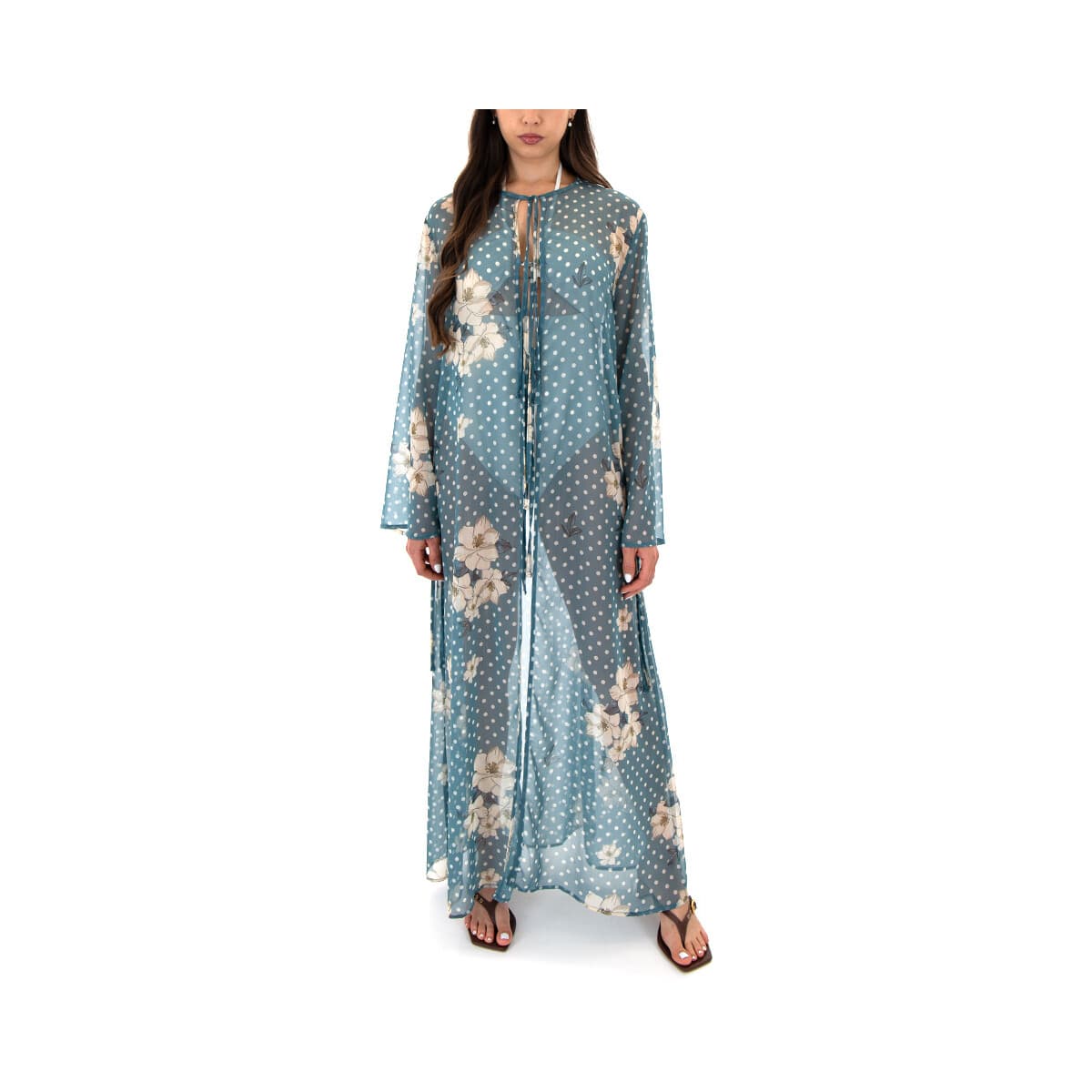 Μπουφάν / Ζακέτες My T Wearables PRINTED SEE THROUGH LONGSLEEVE WRAP KIMONO WOMEN