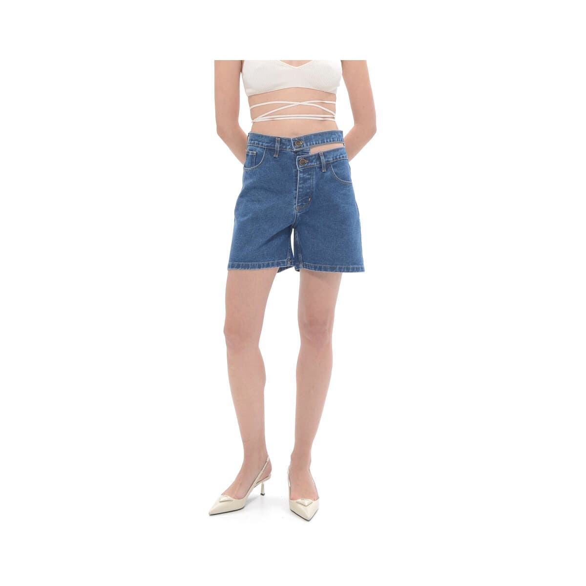 Shorts & Βερμούδες Sac N Co BRENDA DENIM DOUBLE BELT COMFORT FIT SHORTS WOMEN SAC CO