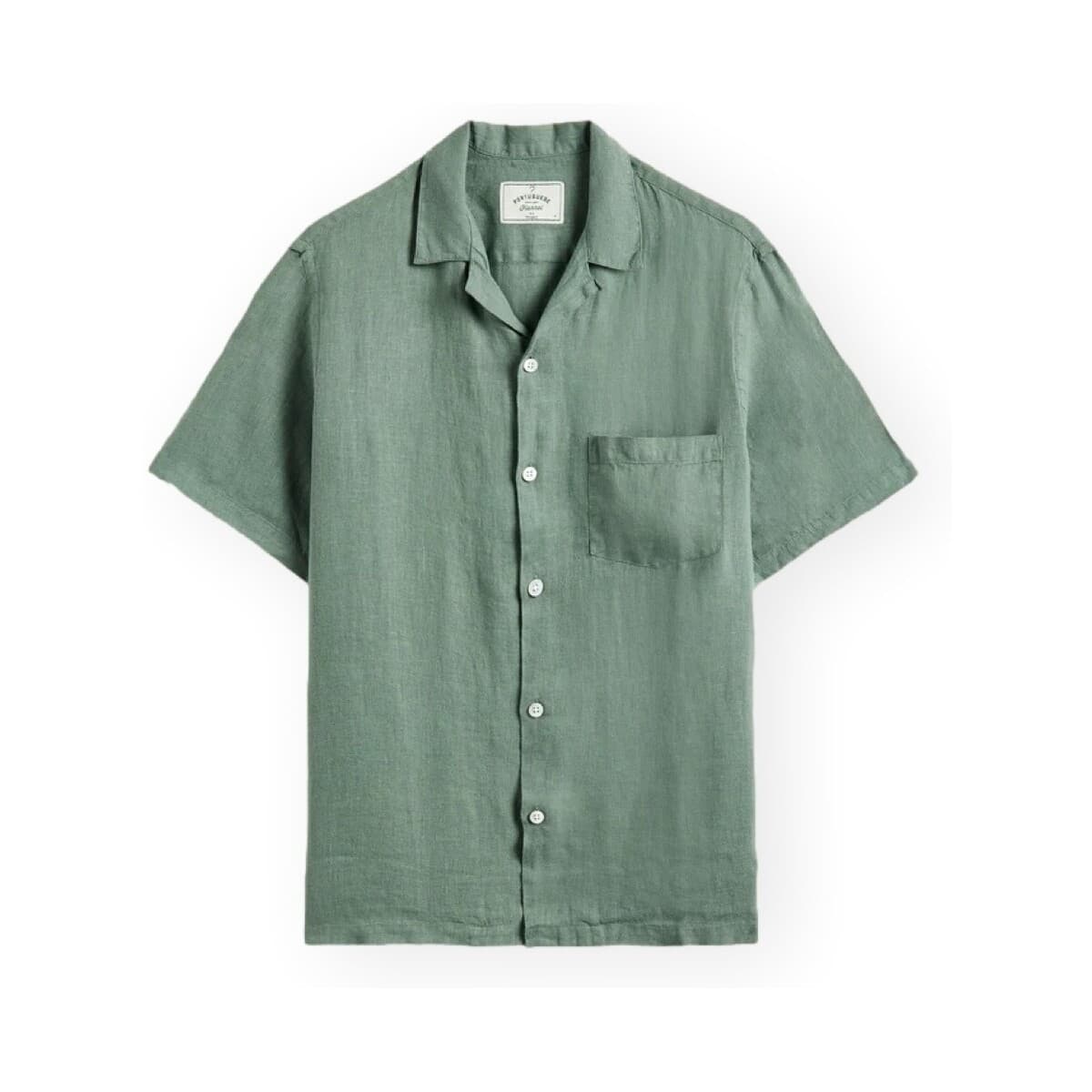 Πουκάμισο με κοντά μανίκια Portuguese Flannel Linen Camp Collar Shirt - Dry Green