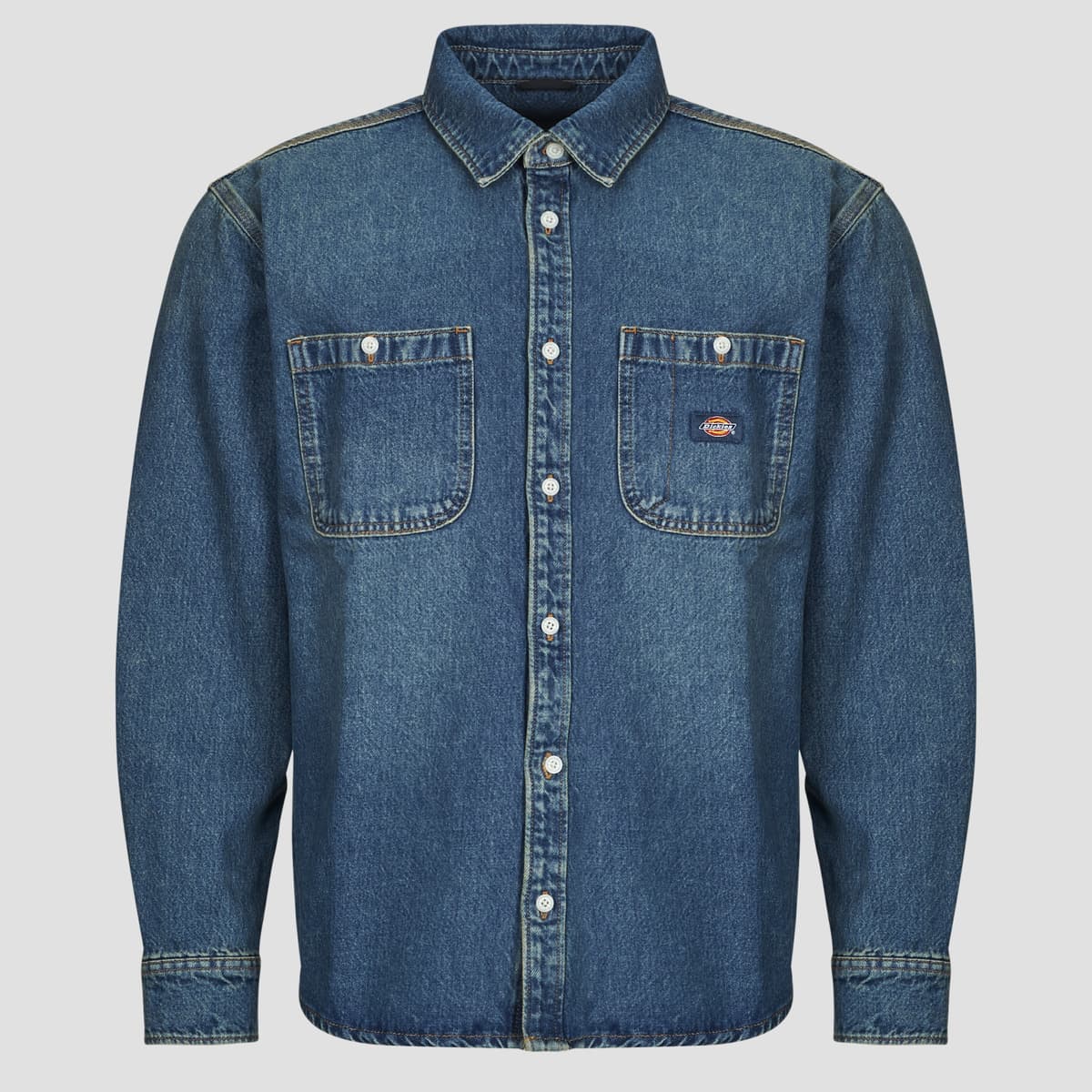 Πουκάμισο με μακριά μανίκια Dickies MECHANIC DENIM SHIRT LS KHAKI TINTED BLUE