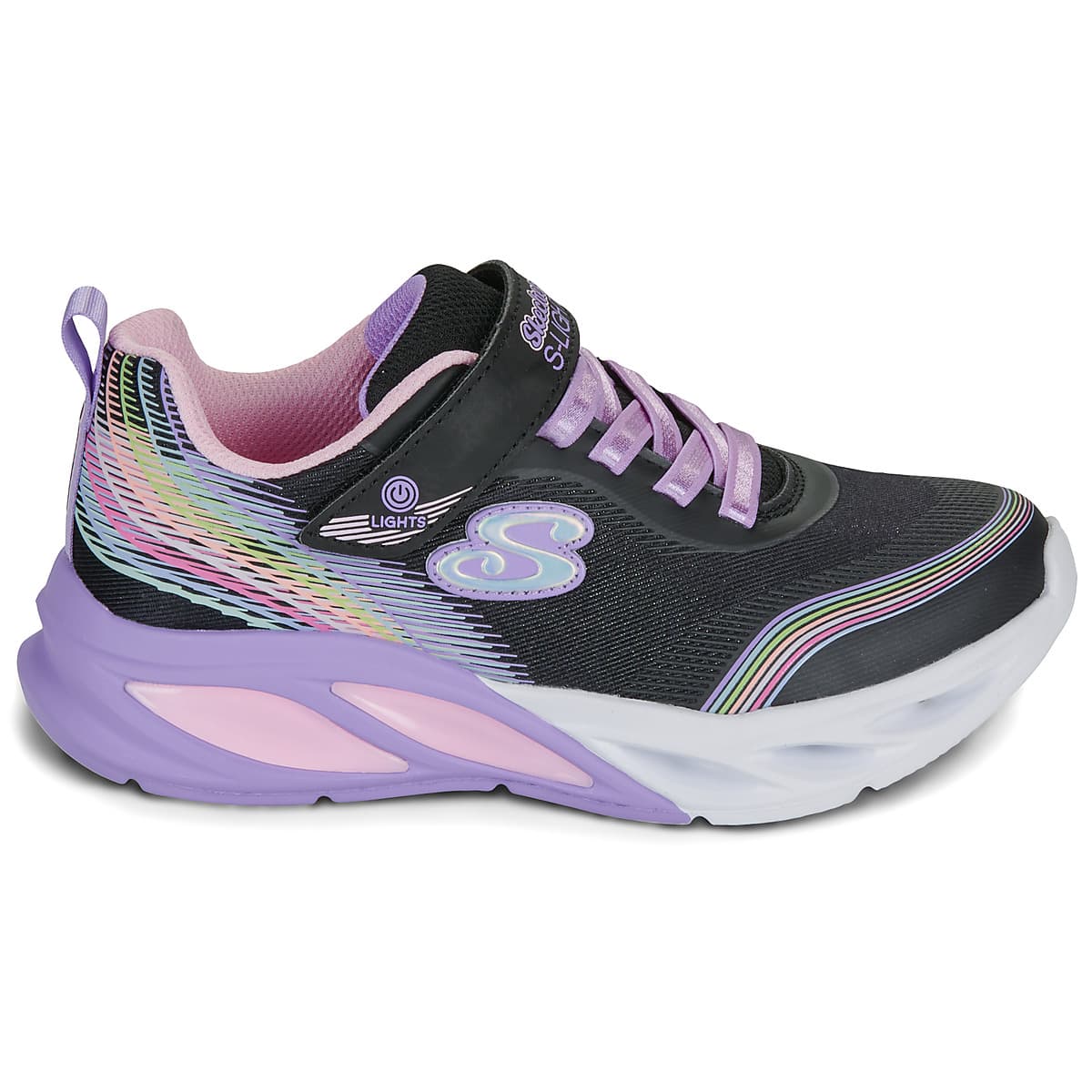 Παιδικό Αθλητικό Παπούτσι για Κορίτσι Skechers Rainbow Beam με Φωτάκια On/Off Χρώματος Μαύρο 303709L-BKMT
