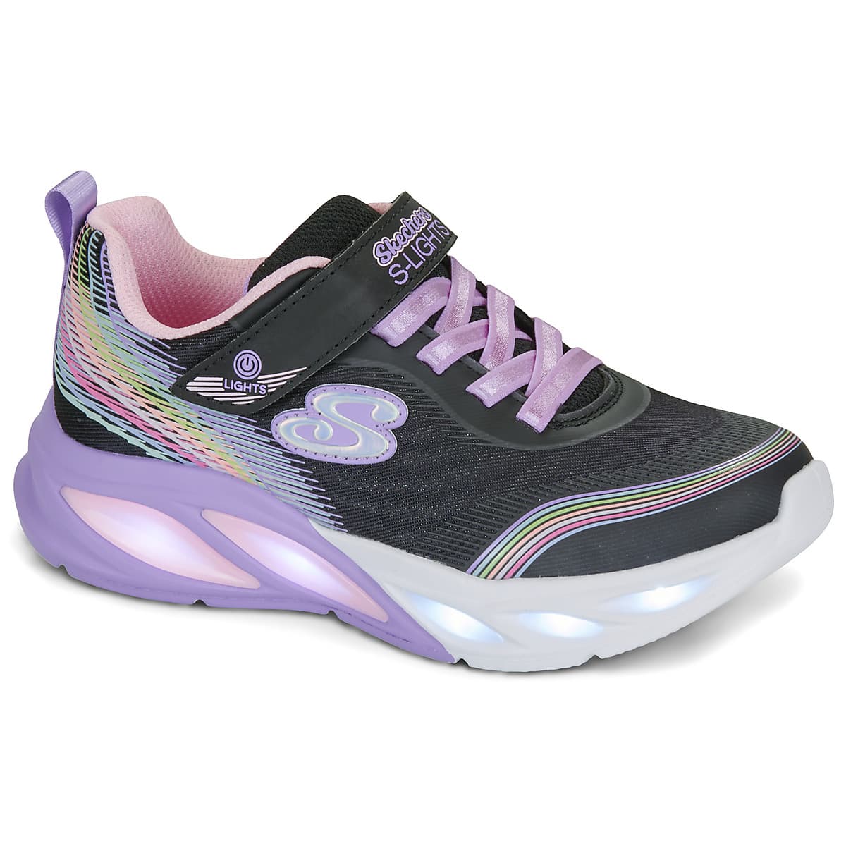 Παιδικό Αθλητικό Παπούτσι για Κορίτσι Skechers Rainbow Beam με Φωτάκια On/Off Χρώματος Μαύρο 303709L-BKMT