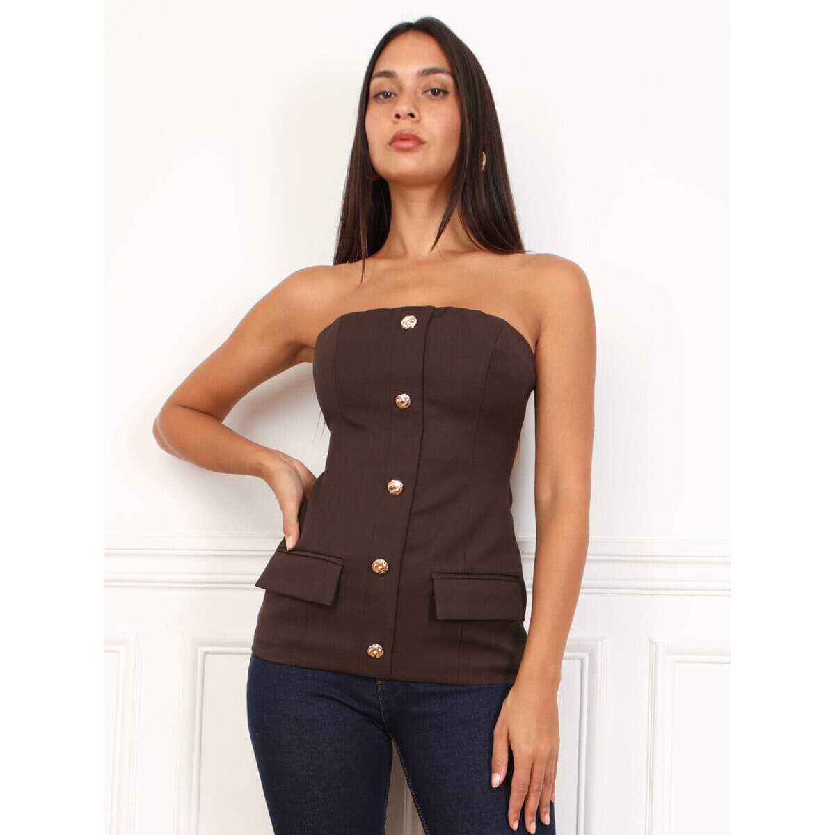 Women's Sleeveless Tops La Modeuse Brown