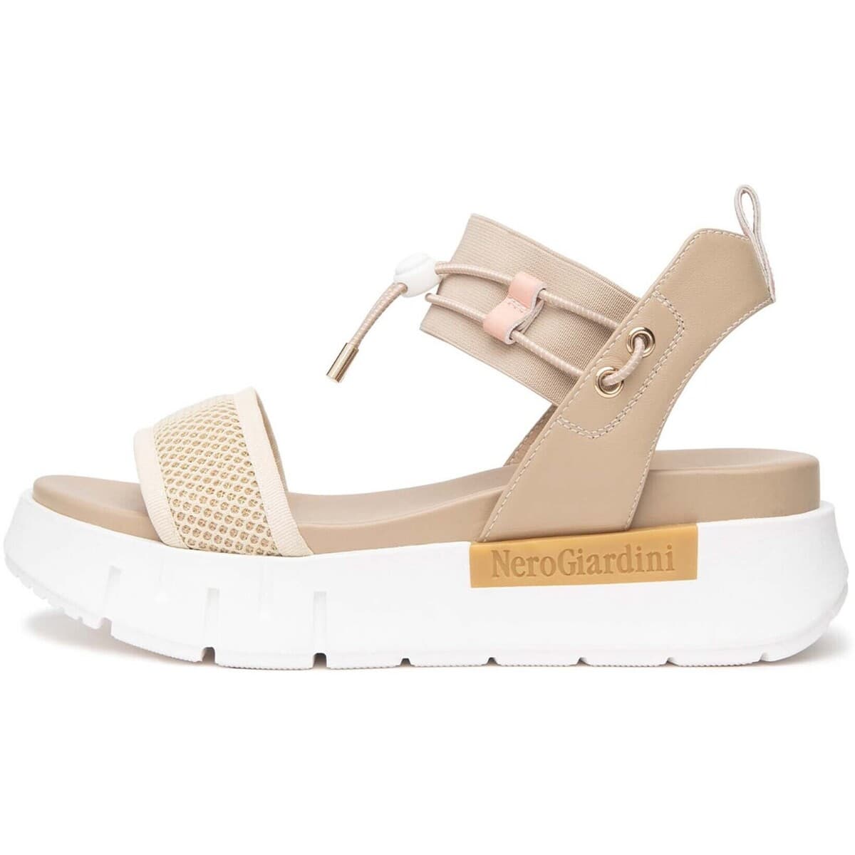 Σανδάλια με πλατφόρμα NeroGiardini T.At1610 687 Tamigi Lino Elastico Chiar T.Ne