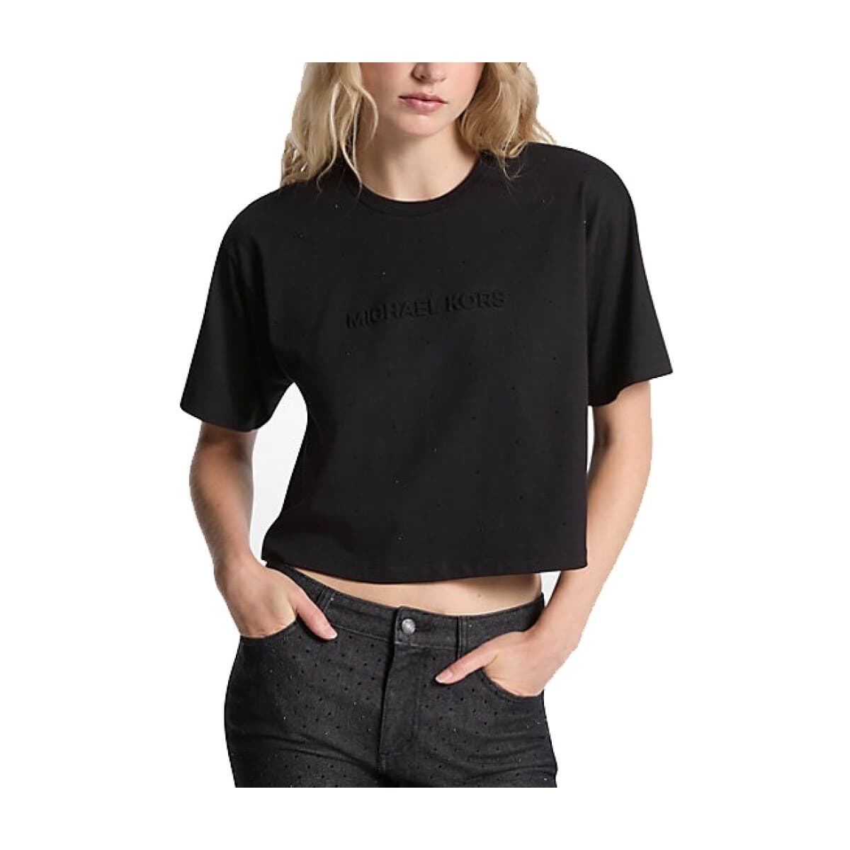 T-shirt με κοντά μανίκια MICHAEL Michael Kors Camisetas Mujer Modèle Mk Rhnstone T