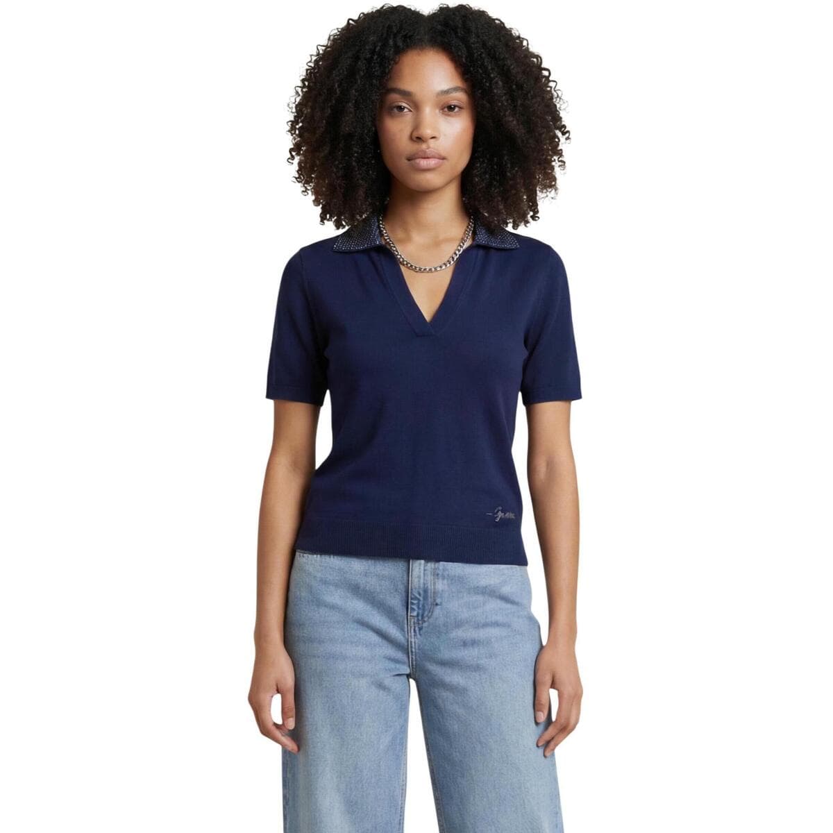 T-shirt με κοντά μανίκια Guess SS RHINESTONES POLO STORMI SWT W6GR03 Z0583