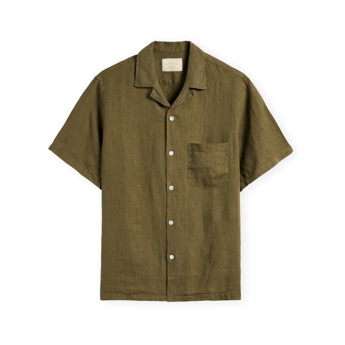 Πουκάμισο με κοντά μανίκια Portuguese Flannel Linen Camp Collar Shirt - Olive