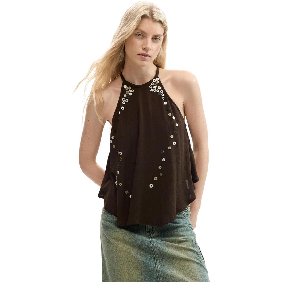 Women's Sleeveless Tops Desigual Brown